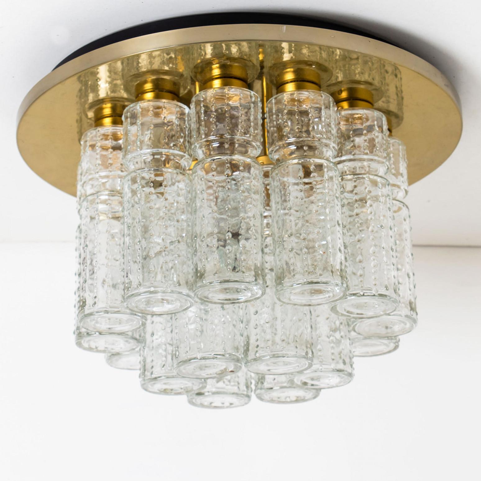 Flush Mount Chandelier by Boris Tabachoff with Hand Blow Glass Prisms, 1970 For Sale 3