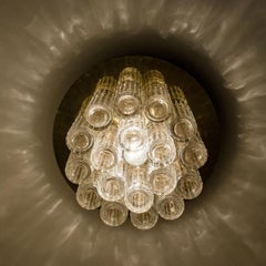 Flush Mount Chandelier with Hand Blow Glass Prisms, 1970s