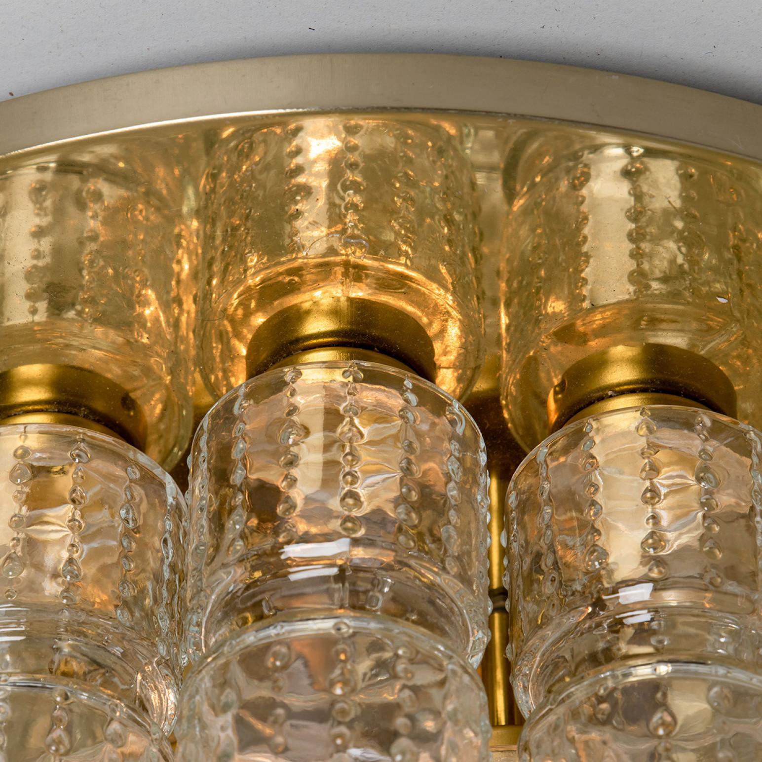 Modern Flush Mount Chandelier by Boris Tabachoff with Hand Blow Glass Prisms, 1970 For Sale