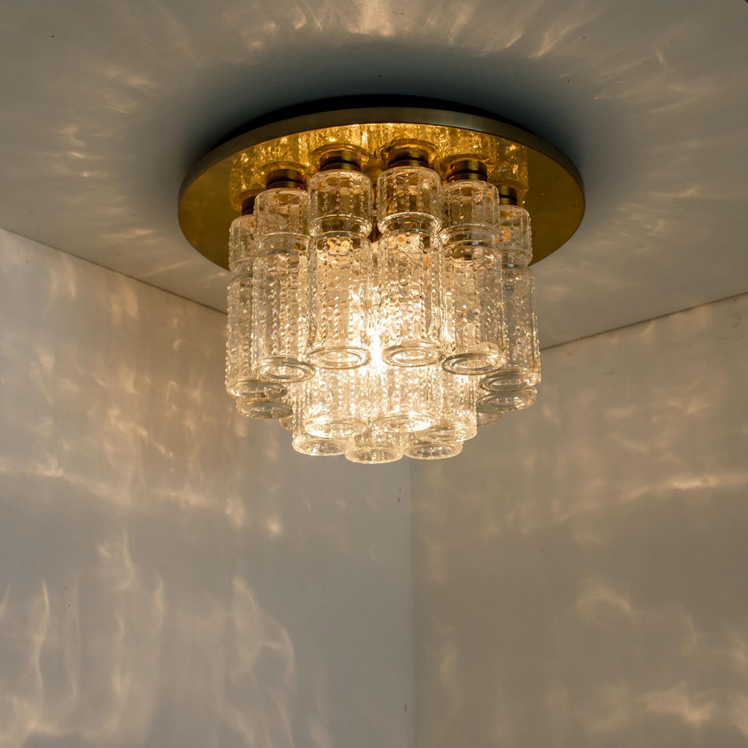German Flush Mount Chandelier by Boris Tabachoff with Hand Blow Glass Prisms, 1970 For Sale