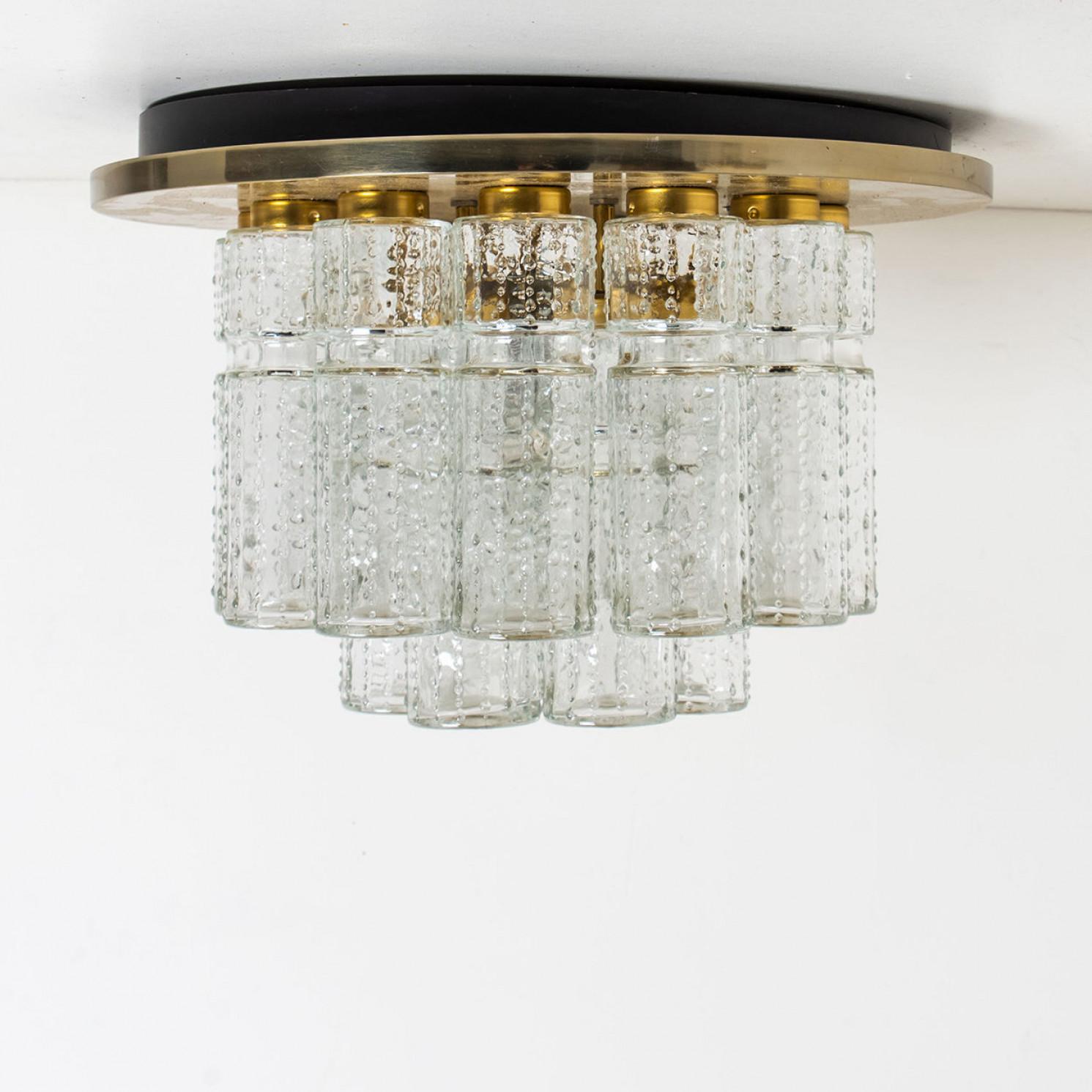 Flush Mount Chandelier by Boris Tabachoff with Hand Blow Glass Prisms, 1970 In Distressed Condition For Sale In Rijssen, NL