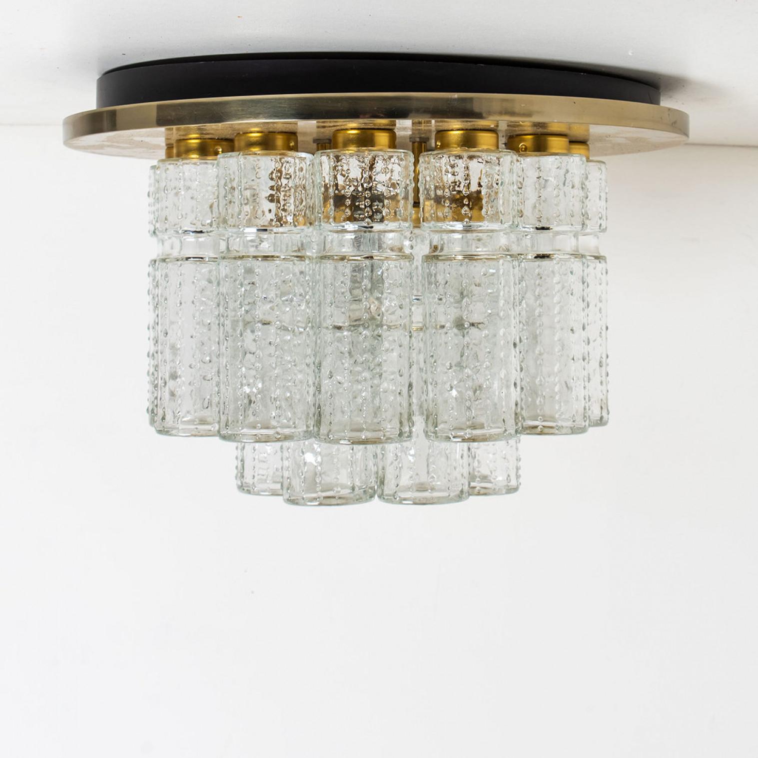 Lampadario a incasso di Boris Tabachoff con prismi di vetro soffiati a mano, 1970 In condizioni deteriorate in vendita a Rijssen, NL