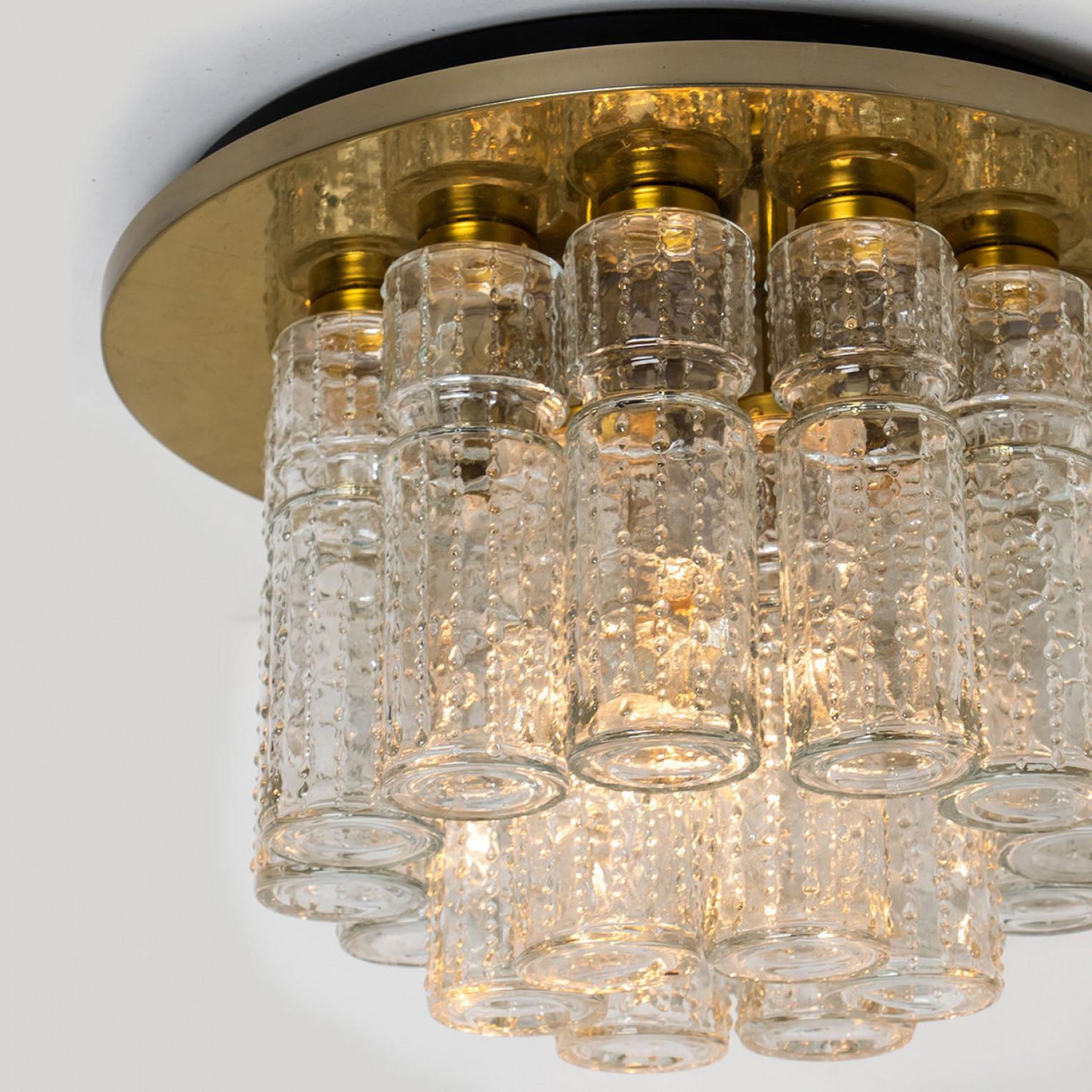 Late 20th Century Flush Mount Chandelier by Boris Tabachoff with Hand Blow Glass Prisms, 1970 For Sale