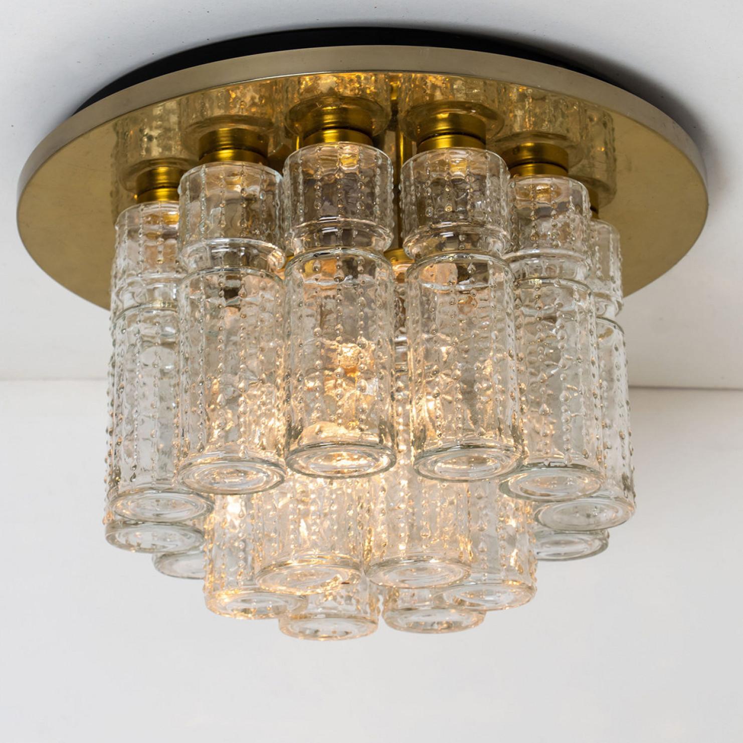 Flush Mount Chandelier by Boris Tabachoff with Hand Blow Glass Prisms, 1970 For Sale 1