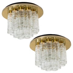 Flush Mount Chandelier by Boris Tabachoff with Hand Blow Glass Prisms, 1970