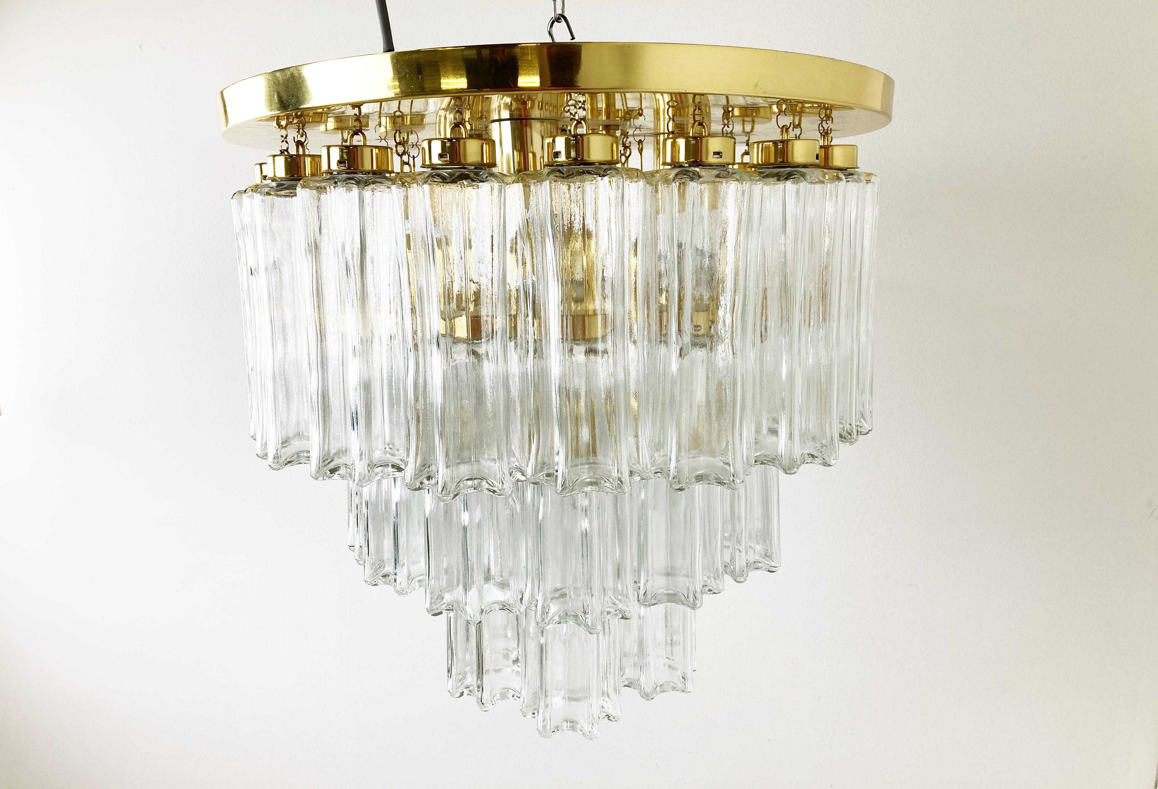 Flush Mount Chandelier by Glashütte Limburg, 1970s In Good Condition For Sale In Leuven, Vlaams Gewest