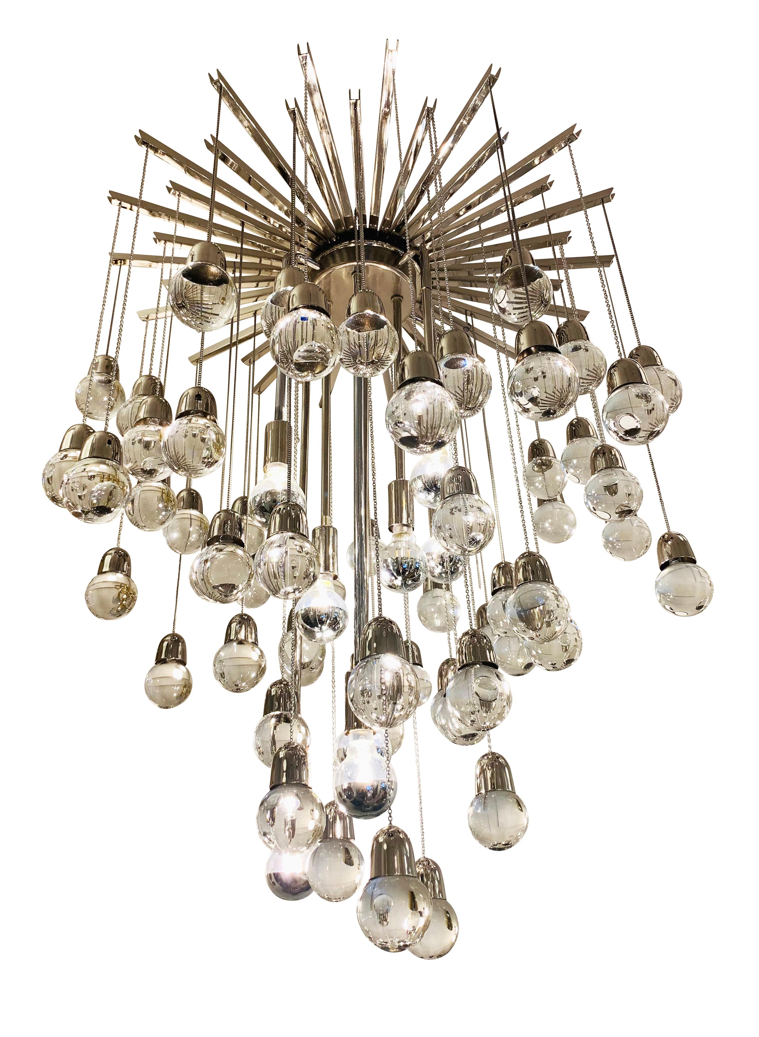 Mid-Century Modern Flush Mount Chandelier by Zero Quattro with Glass Spheres For Sale