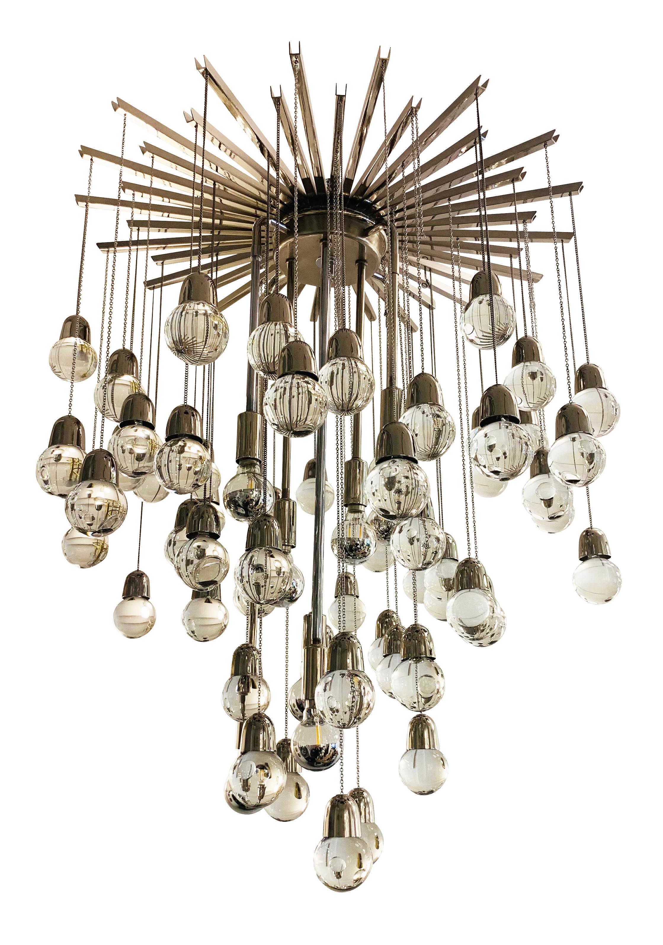 Italian Flush Mount Chandelier by Zero Quattro with Glass Spheres For Sale