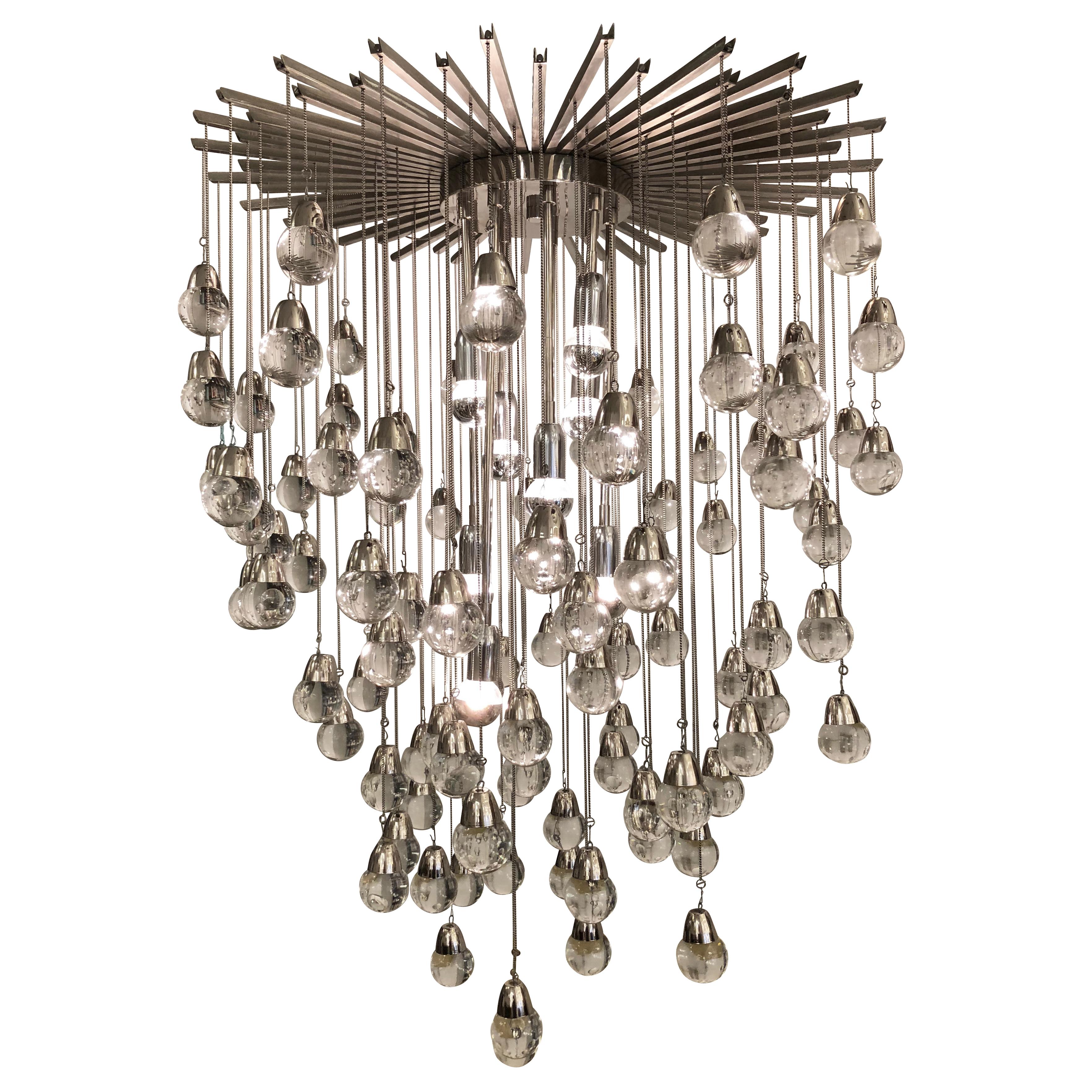 Flush Mount Chandelier by Zero Quattro with Glass Spheres In Excellent Condition In New York, NY