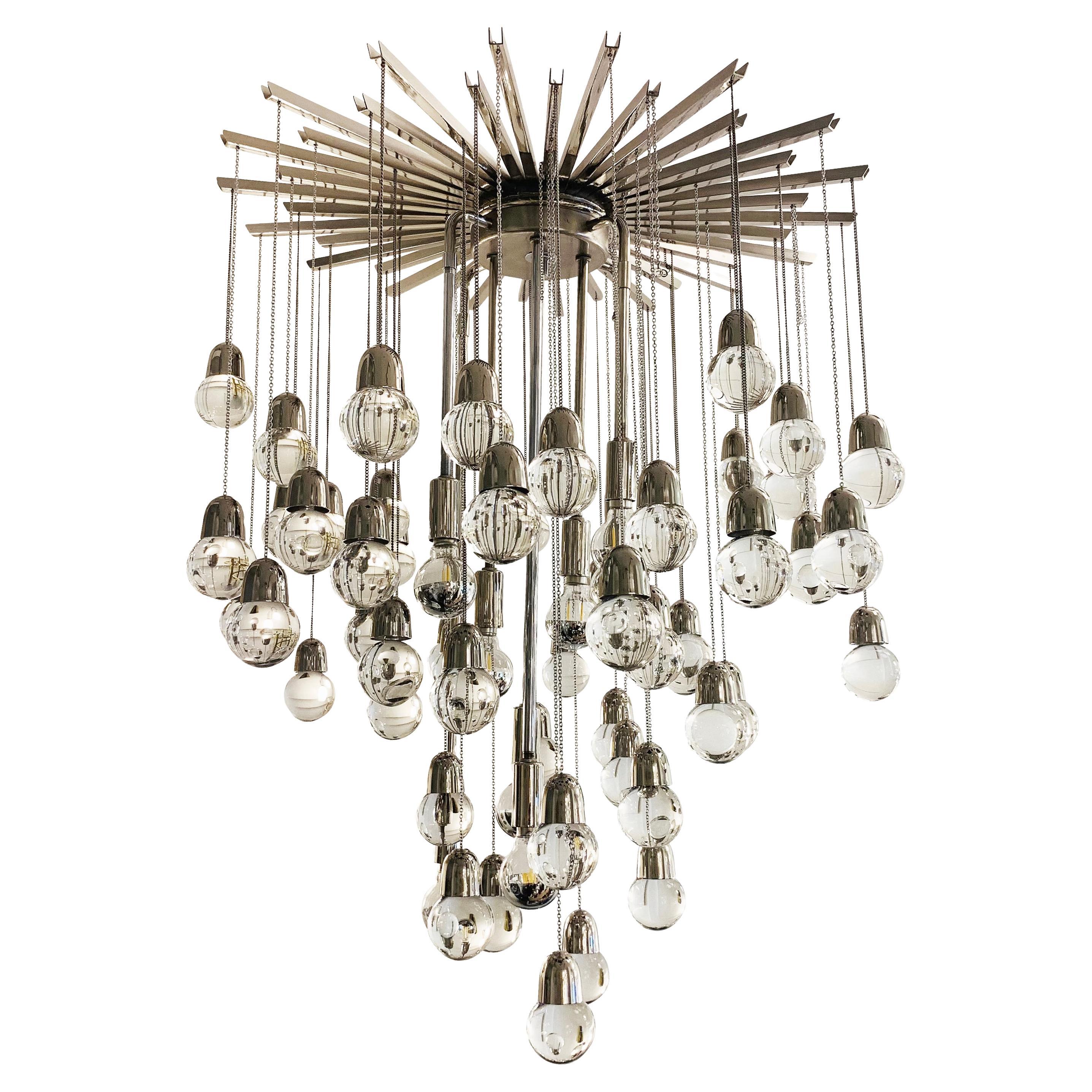 Flush Mount Chandelier by Zero Quattro with Glass Spheres For Sale