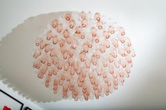 Flush Mount Chandelier Pink and Clear Murano Glass Poliedri, in Stock
