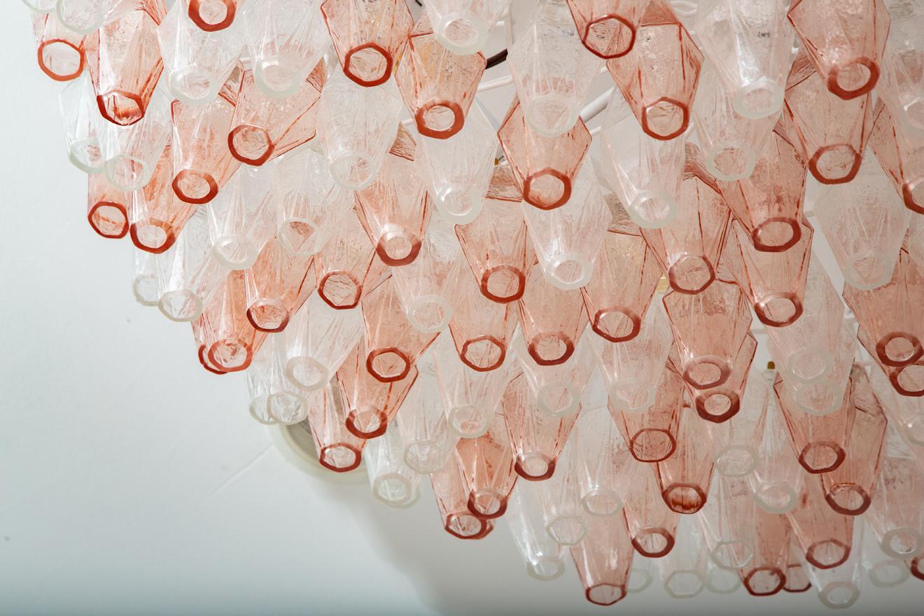 Flush Mount Chandelier Pink and Clear Murano Glass Poliedri, in Stock In Excellent Condition In Miami, FL