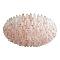 Flush Mount Chandelier Pink and Clear Murano Glass Poliedri, in Stock