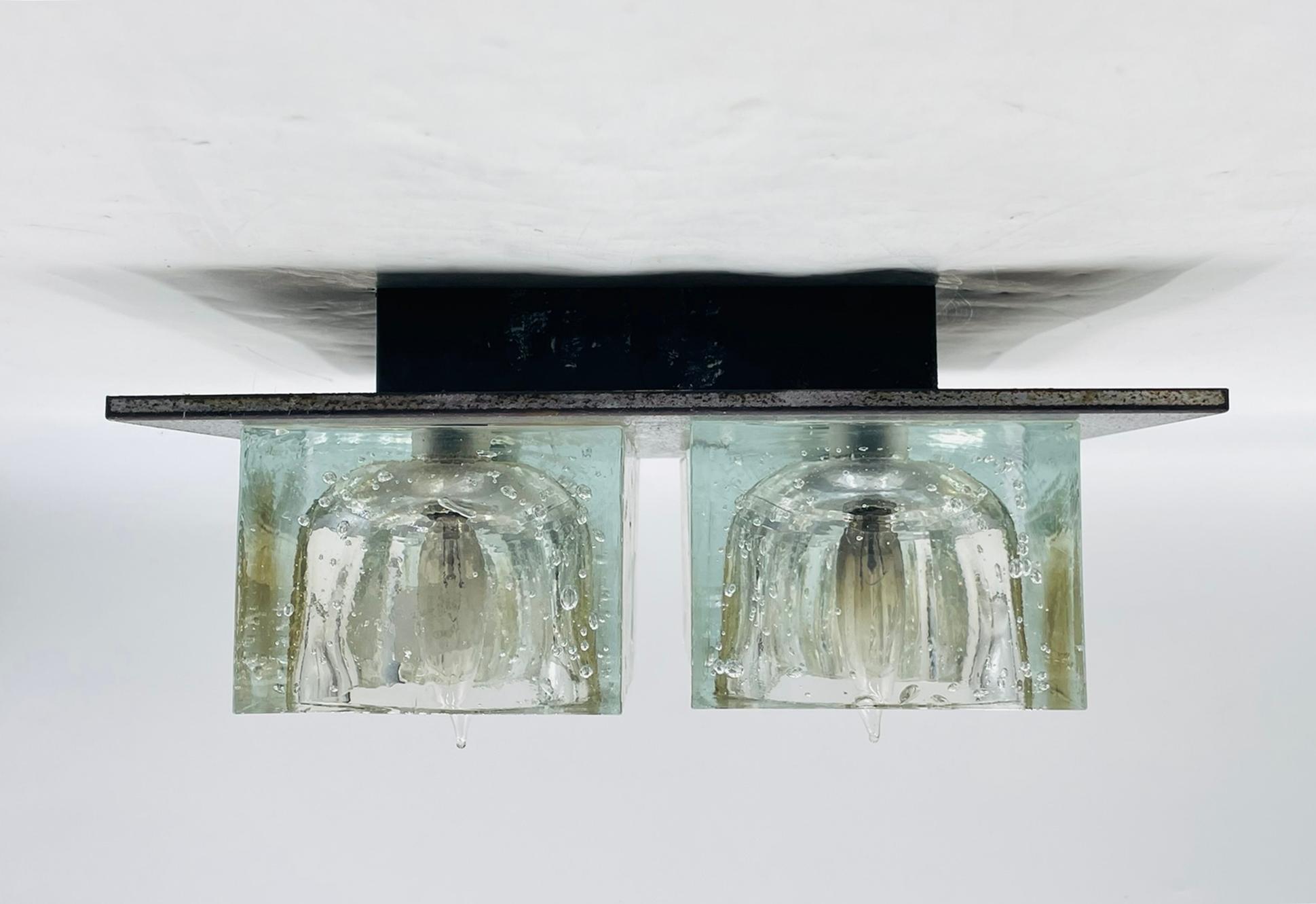 Hand-Crafted Flush Mount Chrome & Murano Glass Ceiling Light by Sciolari for Lightolier For Sale