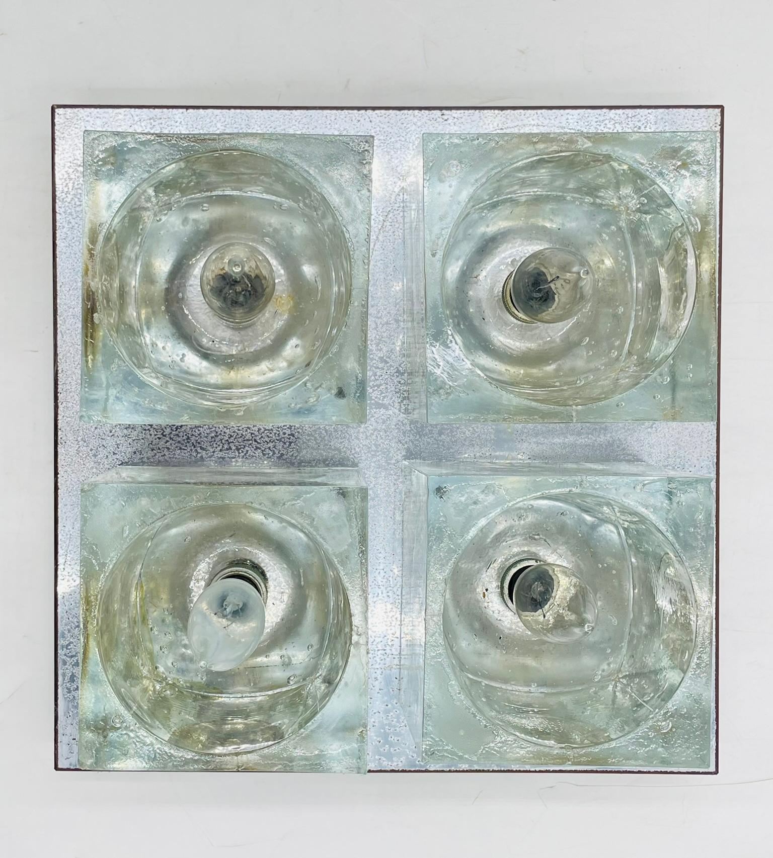 Late 20th Century Flush Mount Chrome & Murano Glass Ceiling Light by Sciolari for Lightolier For Sale