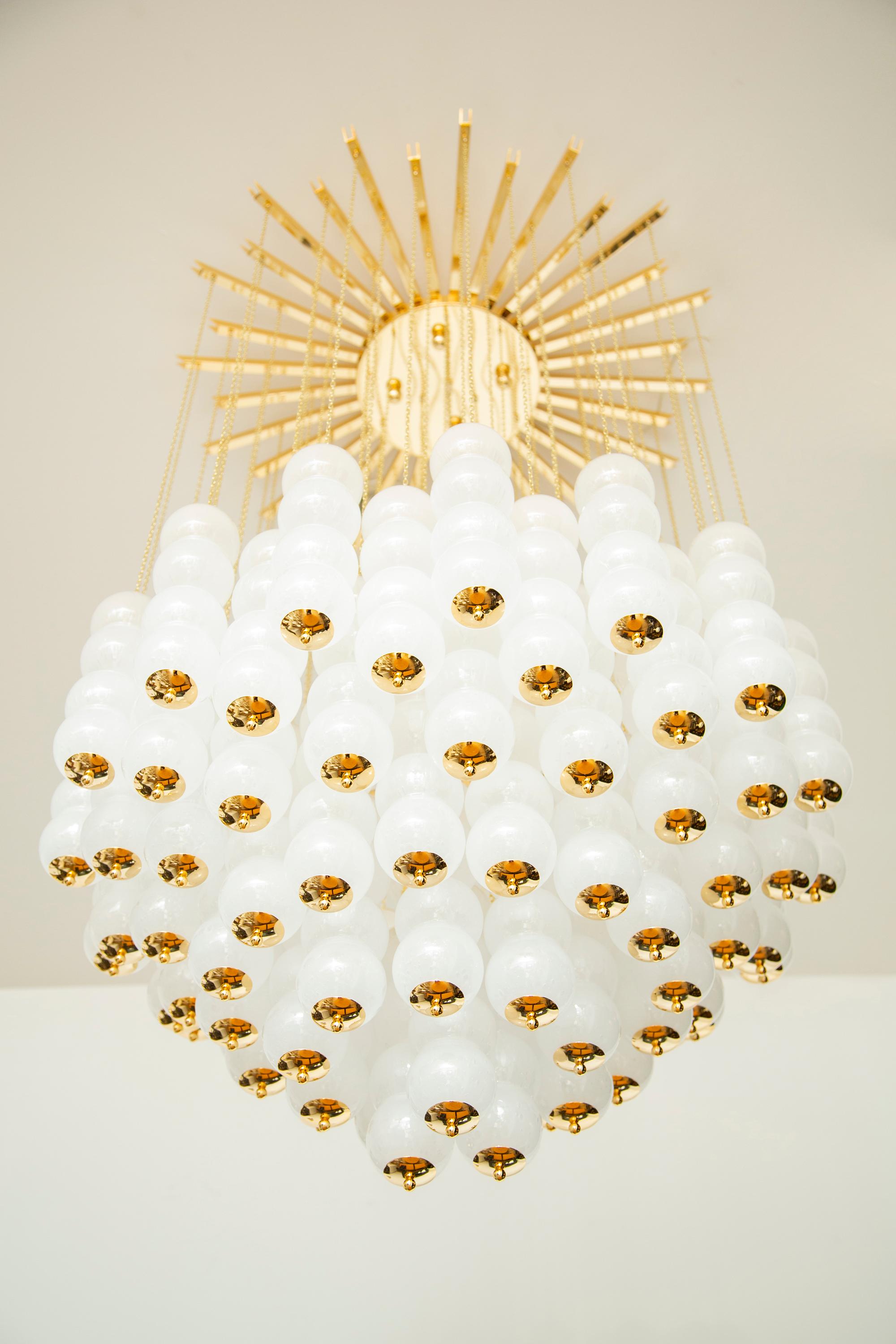 Flushmount Conical Murano White Glass and Brass Ceiling Light In Excellent Condition In Miami, FL