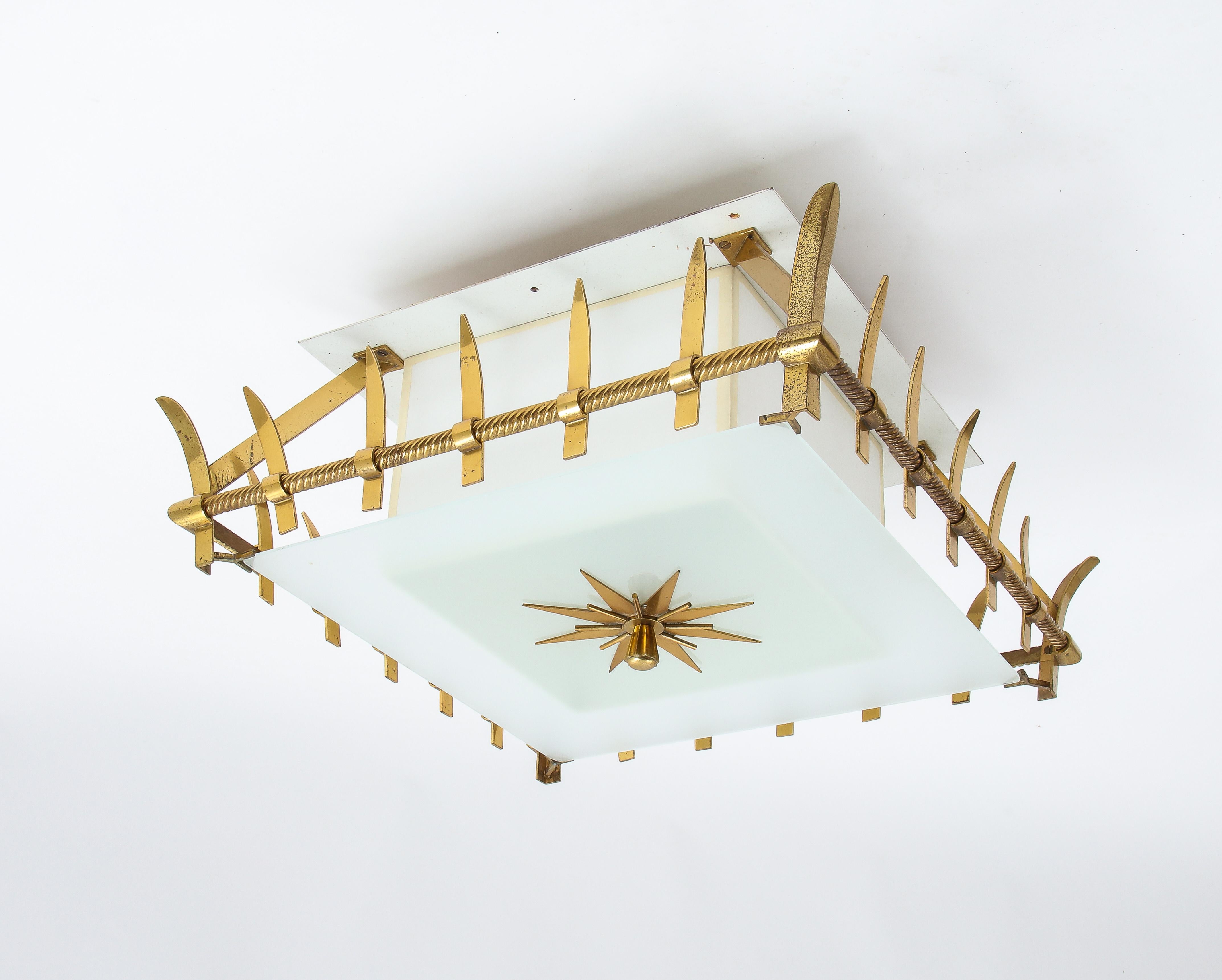 Flushmount Fixture in Bronze and Glass by Marius-Ernest Sabino, France, 1950s 6