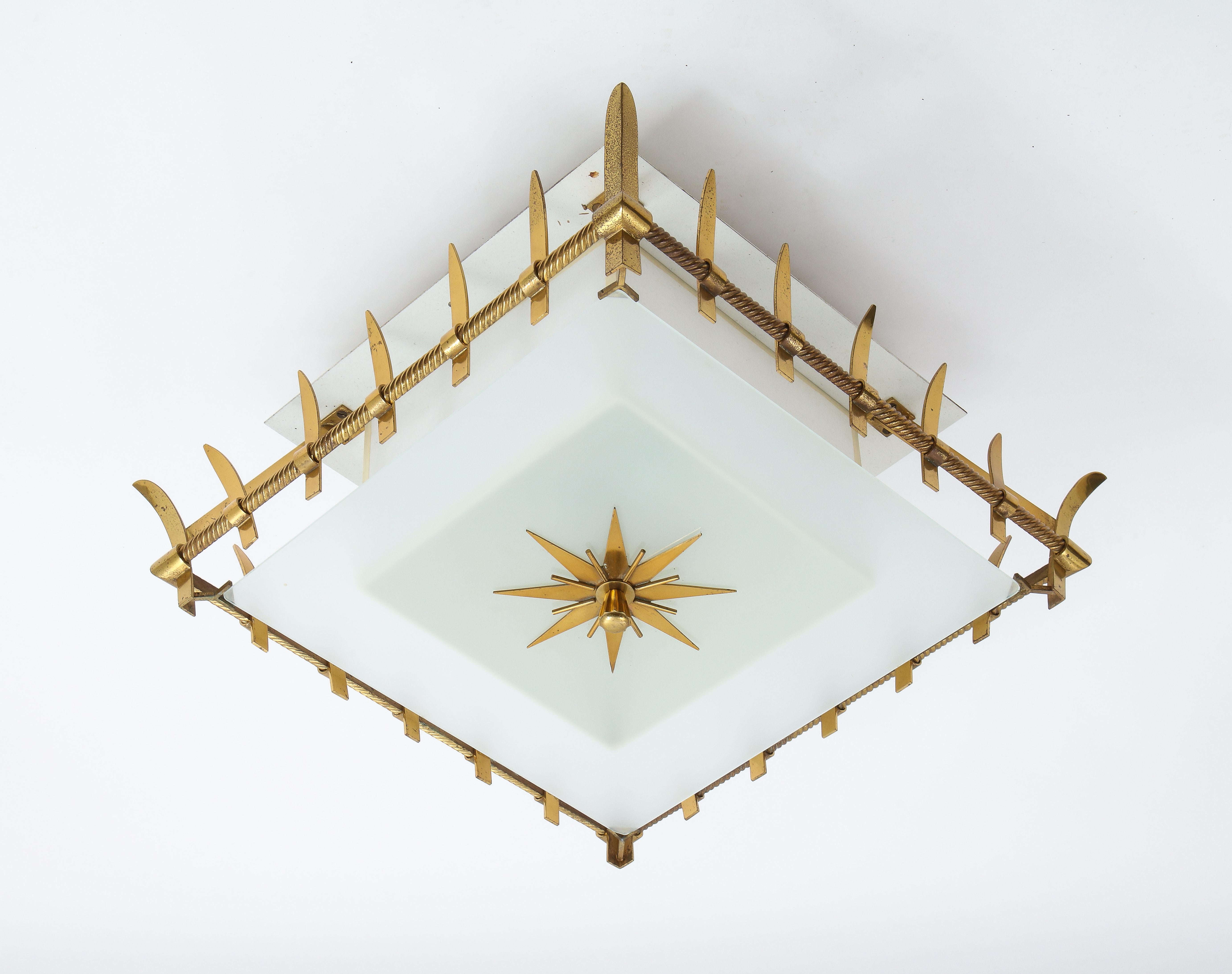 Flushmount Fixture in Bronze and Glass by Marius-Ernest Sabino, France, 1950s 7