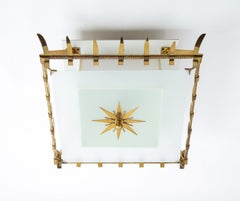 Flushmount Fixture in Bronze and Glass by Marius-Ernest Sabino, France, 1950s