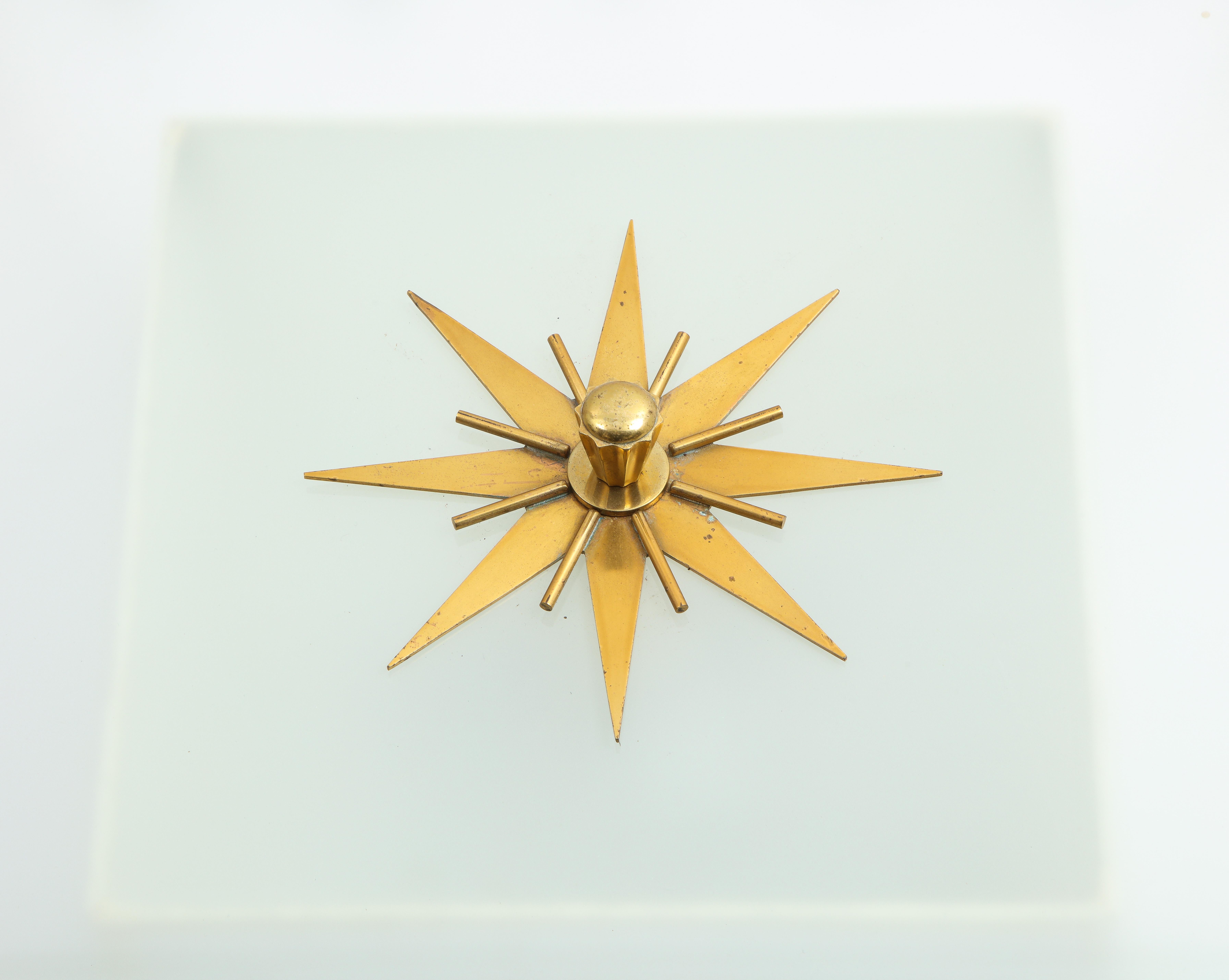 French Flushmount Fixture in Bronze and Glass by Marius-Ernest Sabino, France, 1950s