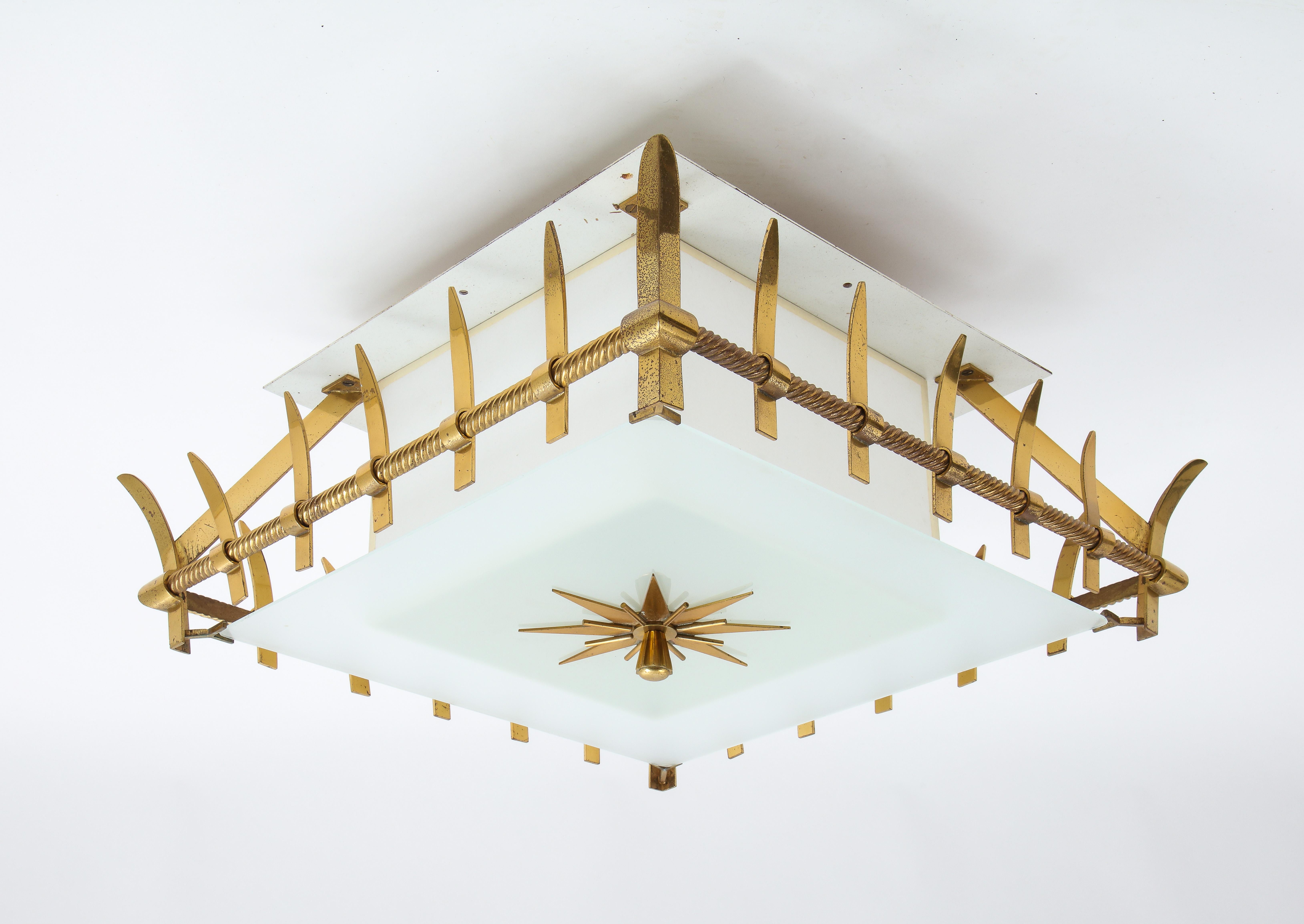 Flushmount Fixture in Bronze and Glass by Marius-Ernest Sabino, France, 1950s 3