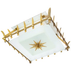 Flushmount Fixture in Bronze and Glass by Marius-Ernest Sabino, France, 1950s
