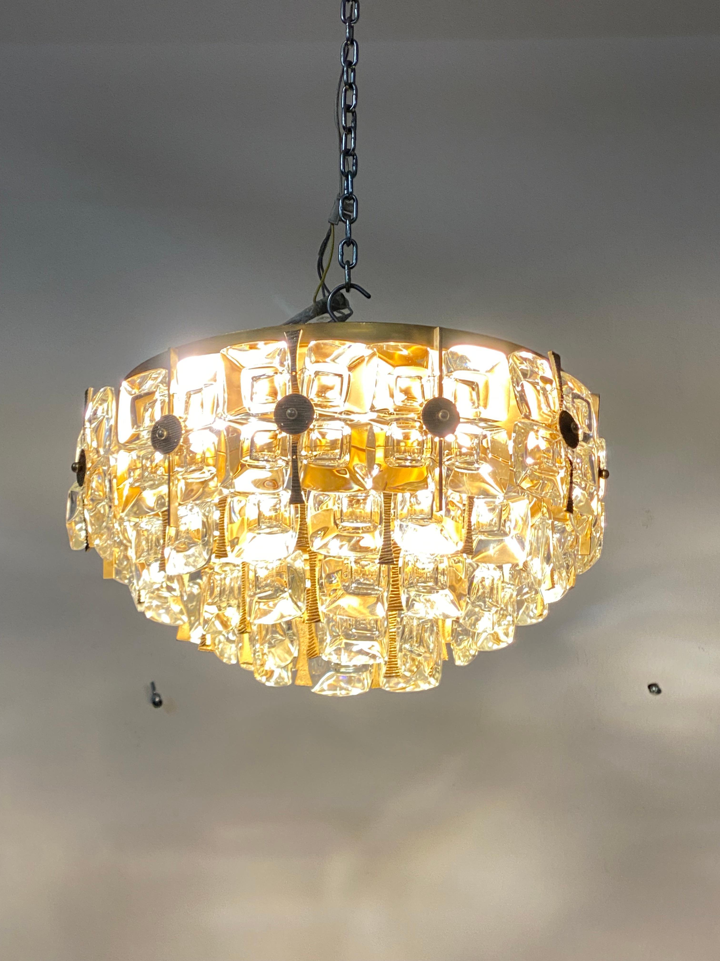Flush Mount Gilded Chandelier by Palwa For Sale 3