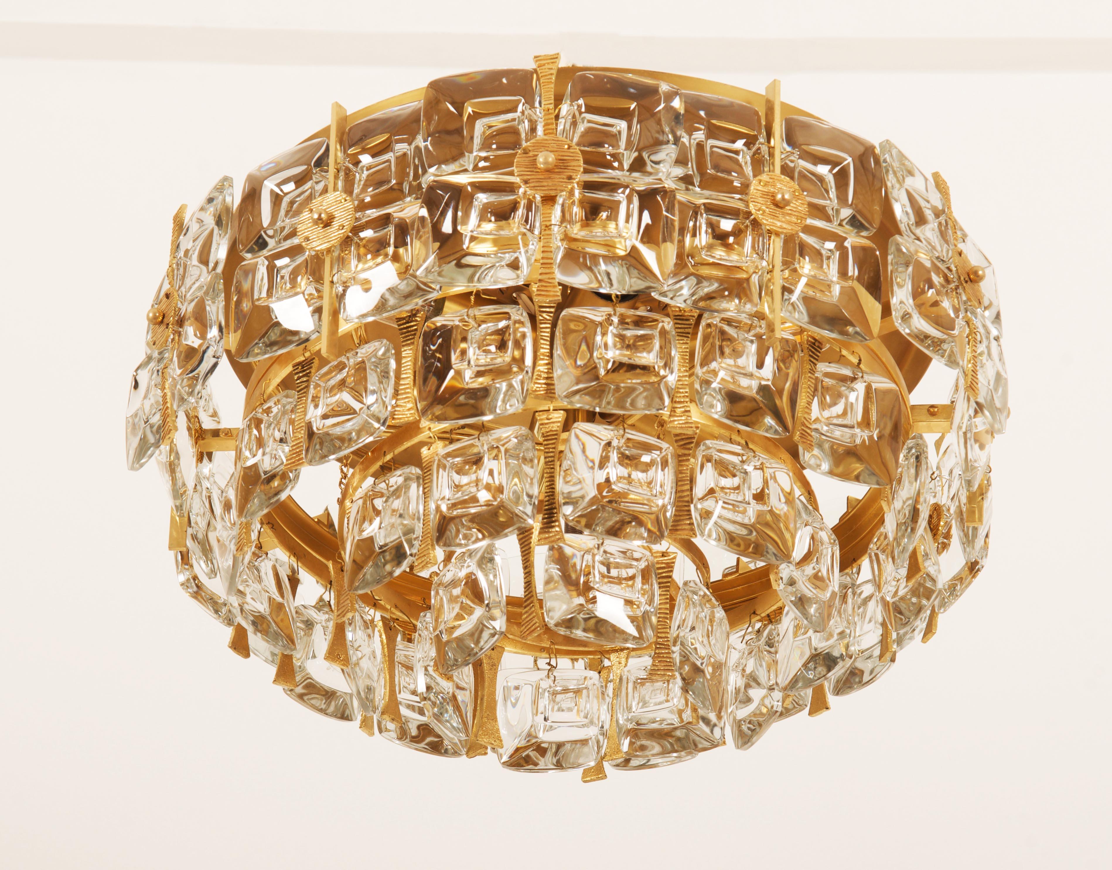 Mid-Century Modern Flush Mount Gilded Chandelier by Palwa For Sale
