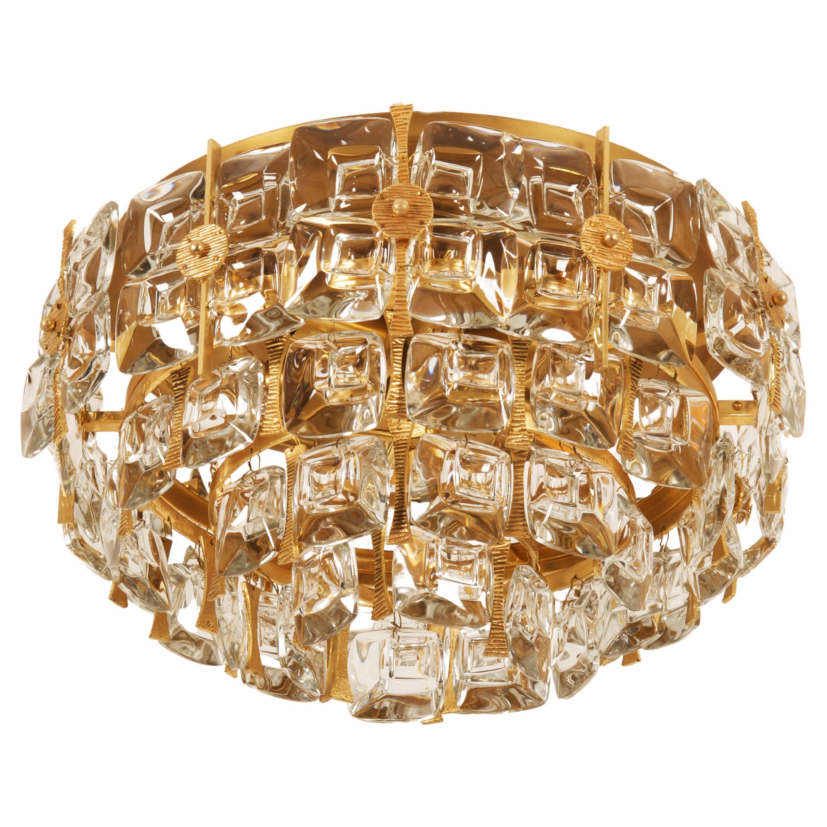 Flush Mount Gilded Chandelier by Palwa For Sale