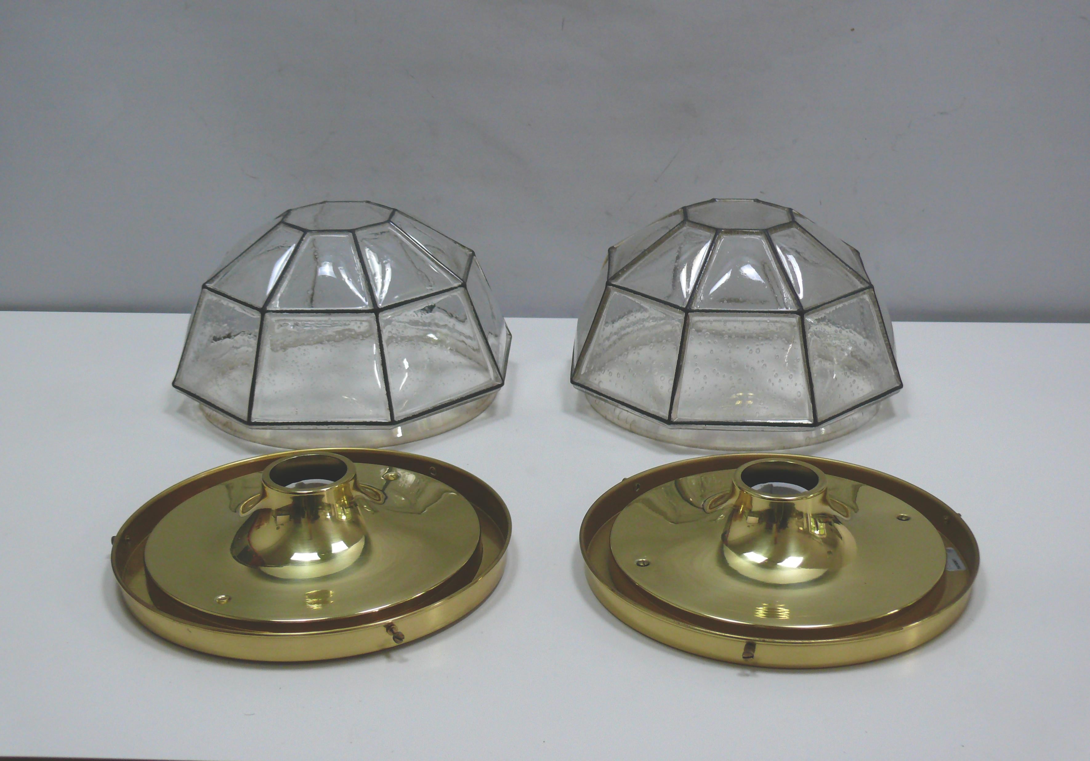 Flush Mount, Glass-Brass, Made by Glashütte Limburg, 1970s For Sale 3