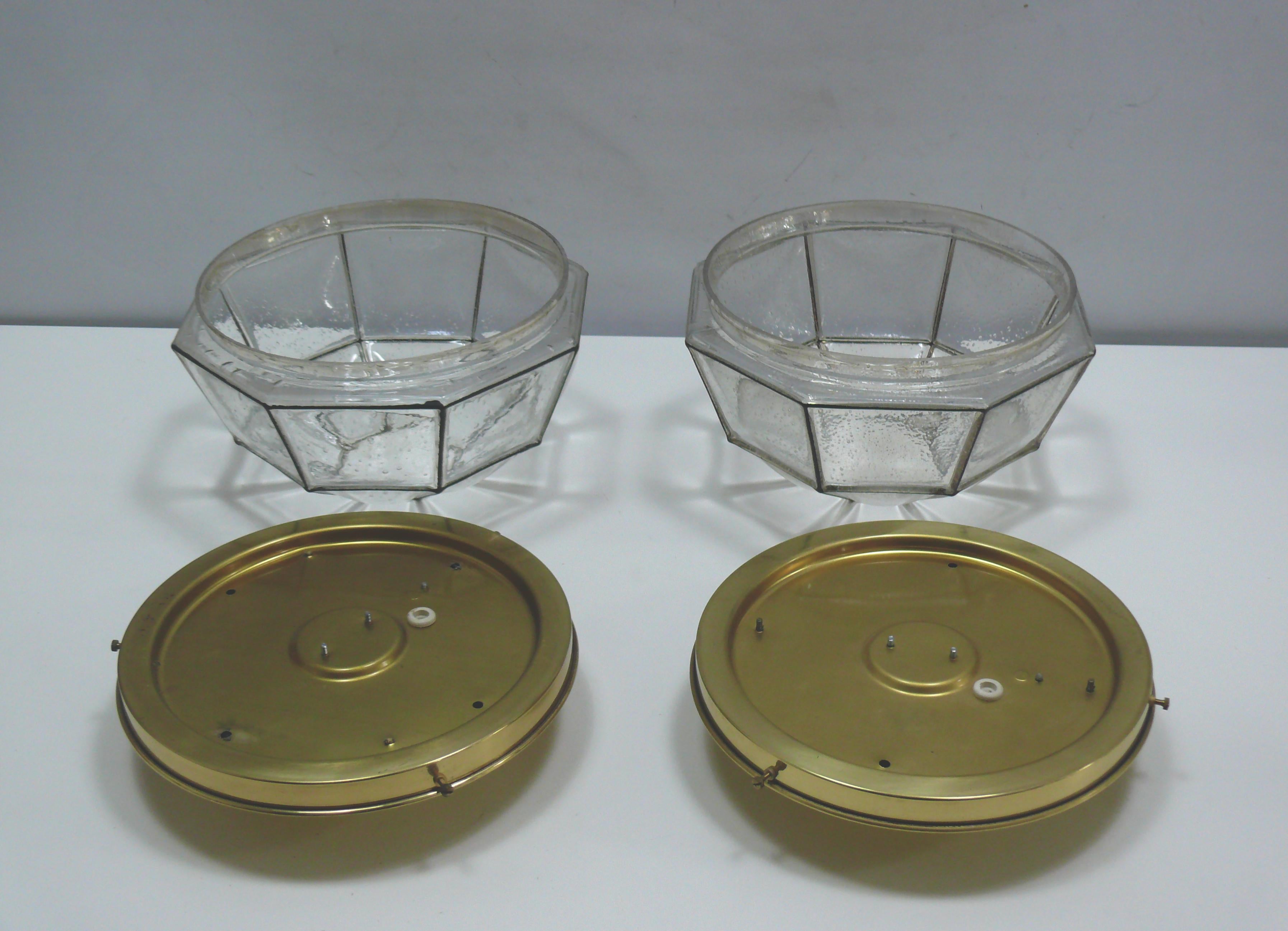 Flush Mount, Glass-Brass, Made by Glashütte Limburg, 1970s For Sale 4