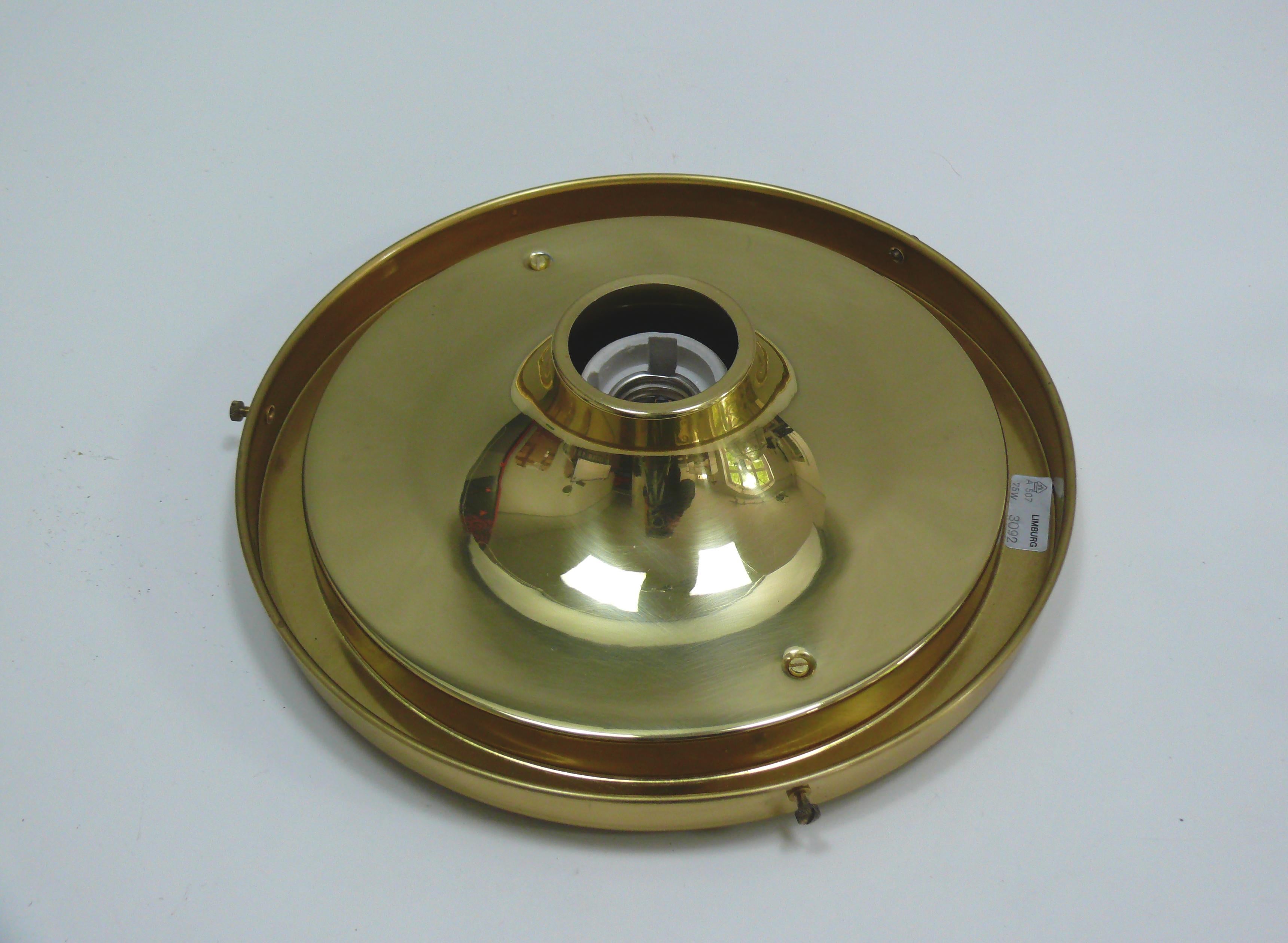 Flush Mount, Glass-Brass, Made by Glashütte Limburg, 1970s For Sale 5