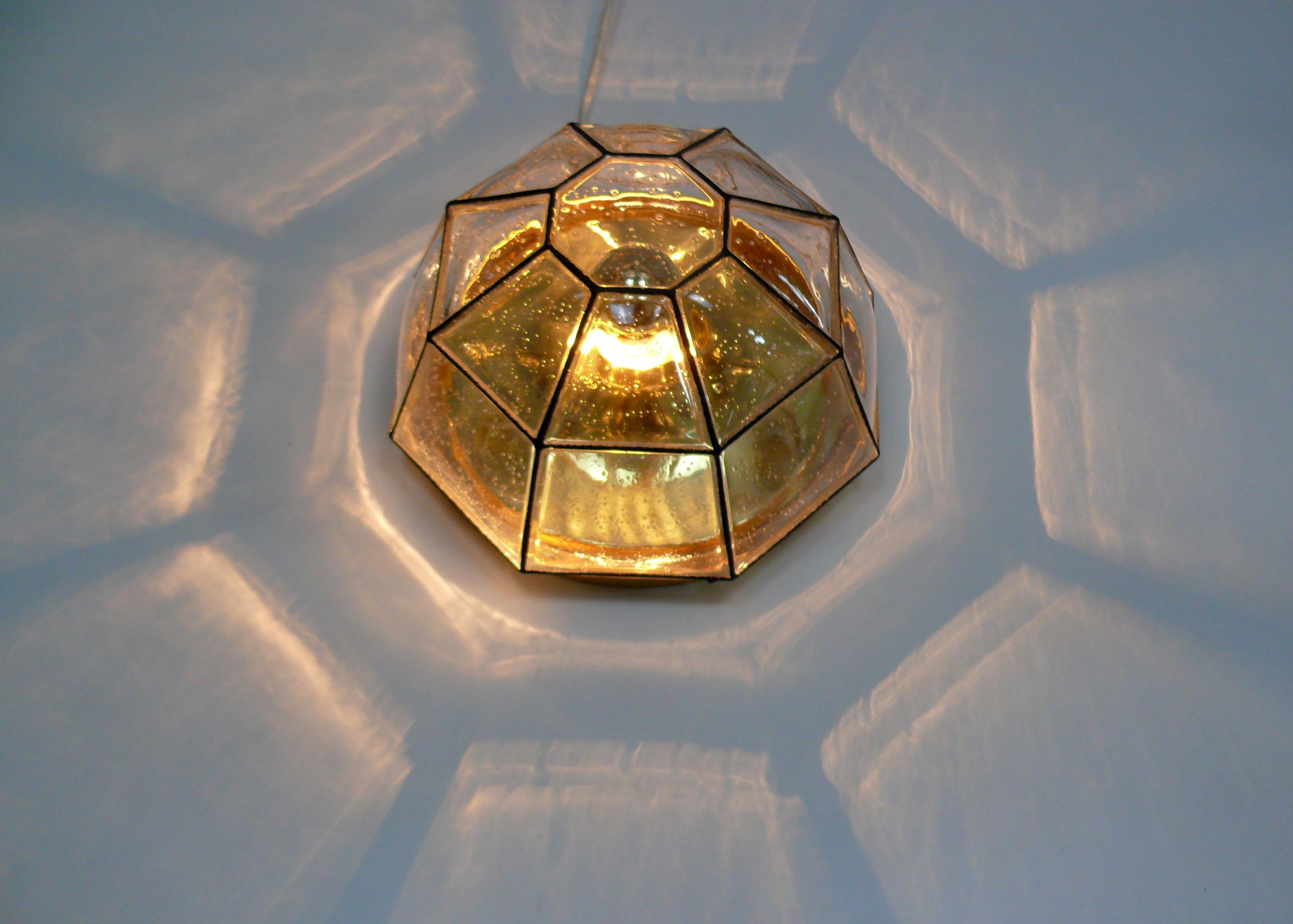 Flush Mount, Glass-Brass, Made by Glashütte Limburg, 1970s For Sale 7