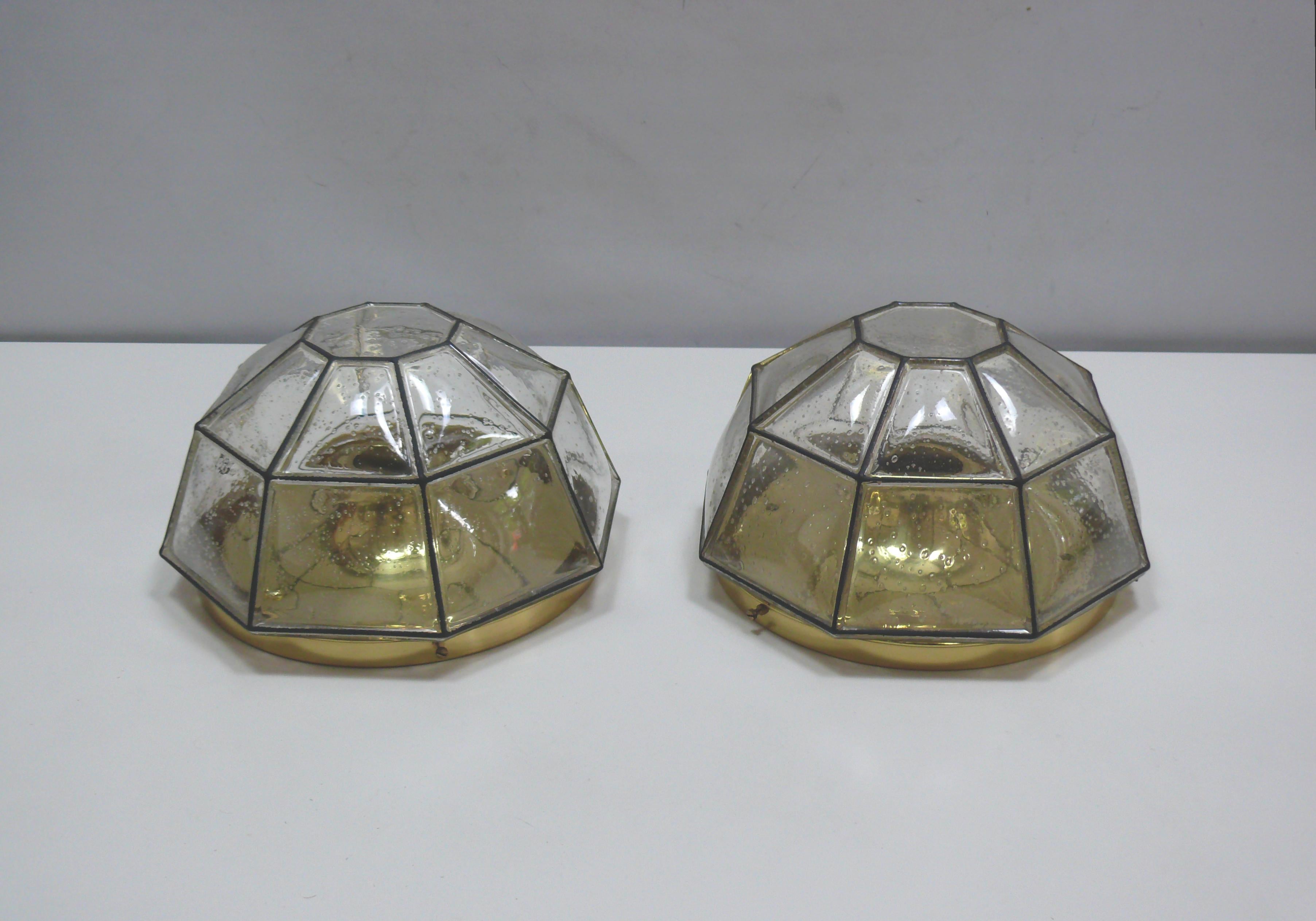Flush Mount, Glass-Brass, Made by Glashütte Limburg, 1970s For Sale 1