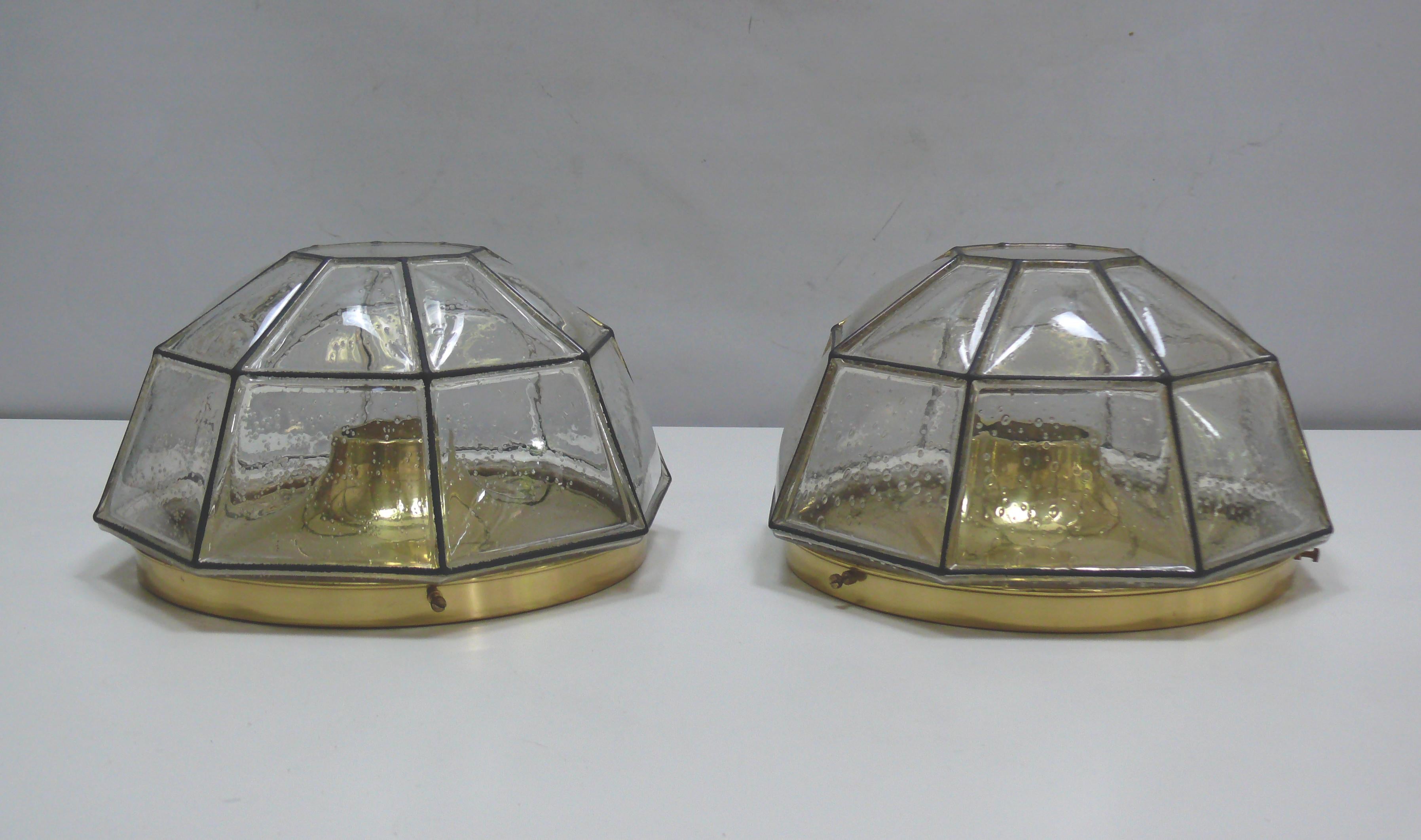 Flush Mount, Glass-Brass, Made by Glashütte Limburg, 1970s For Sale 2