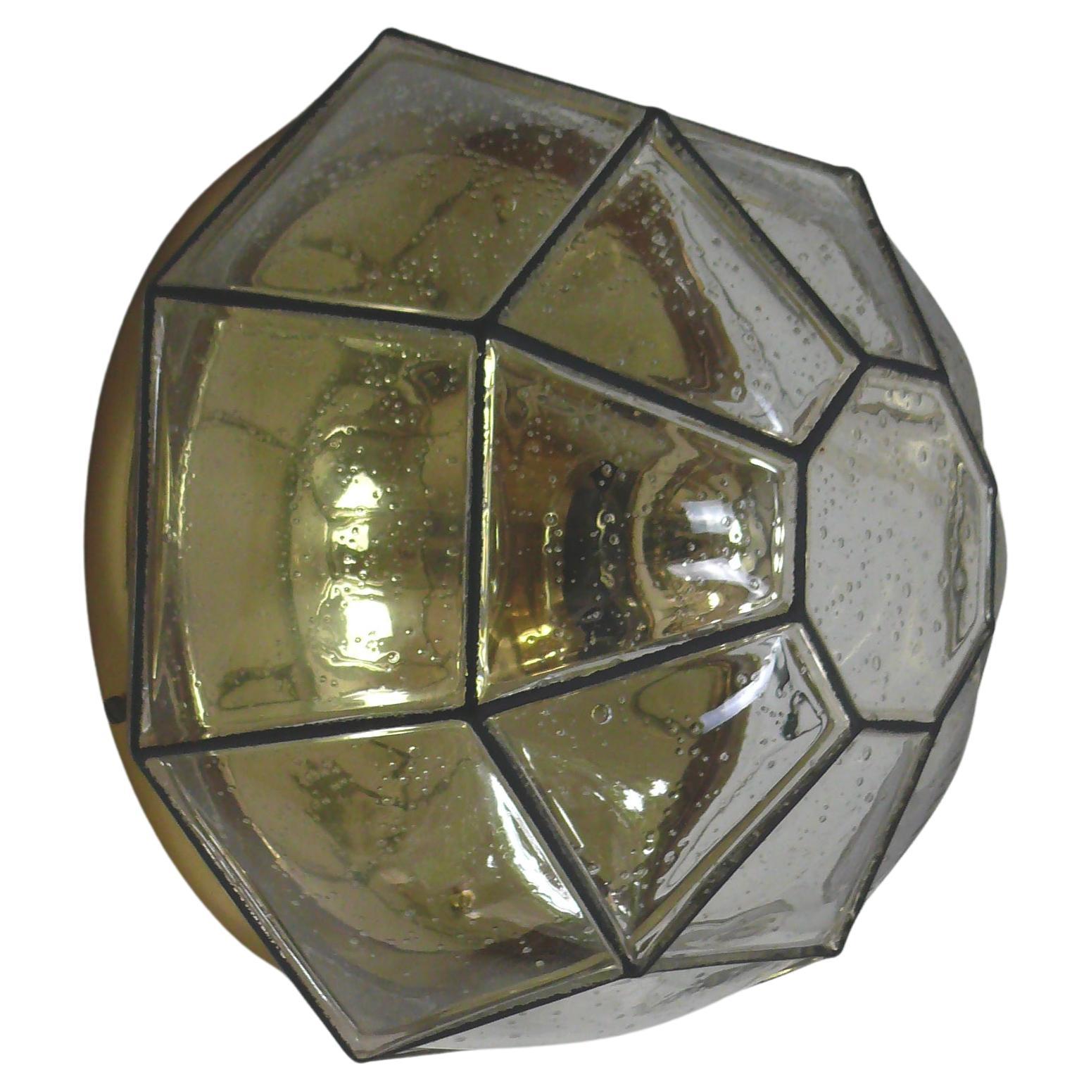 Flush Mount, Glass-Brass, Made by Glashütte Limburg, 1970s For Sale