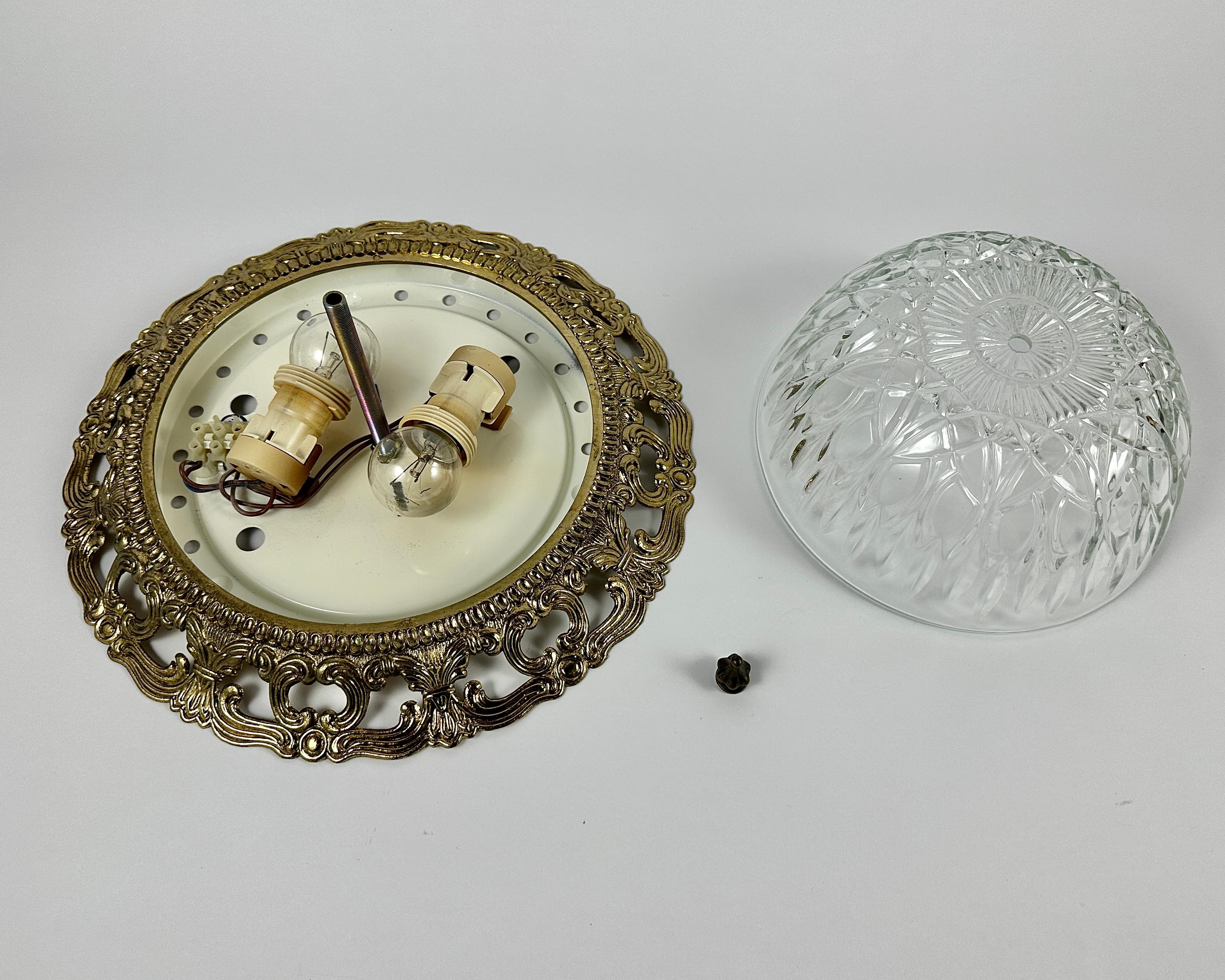 Baroque Lights affleurant en verre avec garniture en bronze, vintage en vente