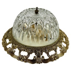 Flush Mount Glass Light Fixture with Bronze Trim, Vintage