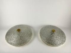 Flush Mount Glass Light Fixture with Gilt Brass Trim Vintage