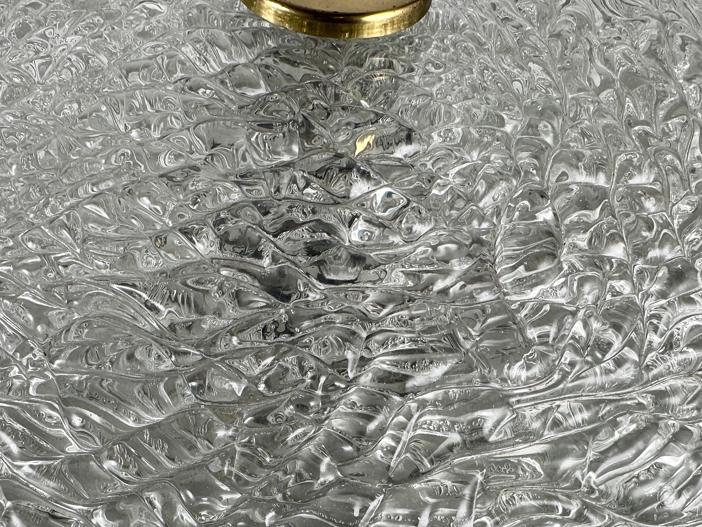 Flush Mount Glass Light Fixture with Gilt Brass Trim Vintage For Sale 3