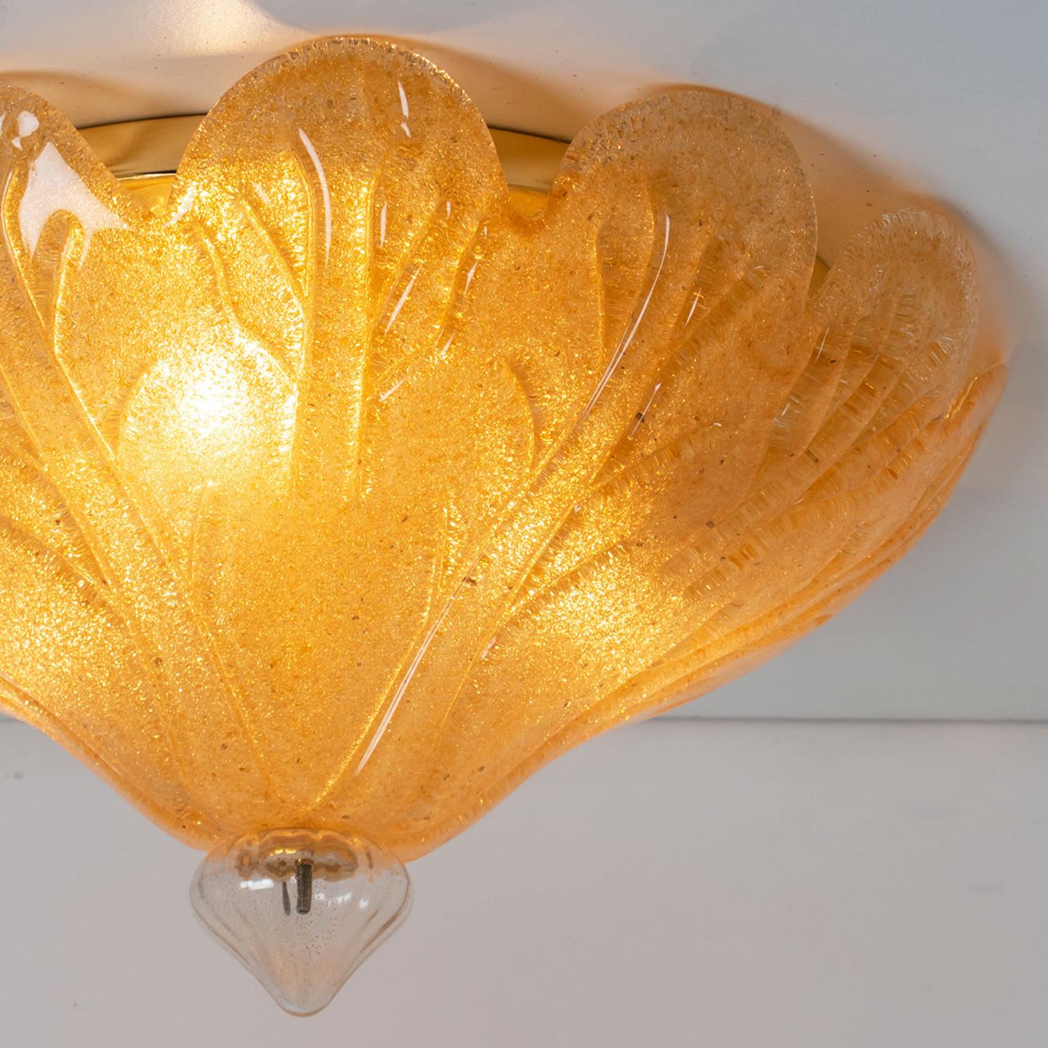 Mid-Century Modern Flush Mount Gold Murano Glass, Italy, 1970s For Sale