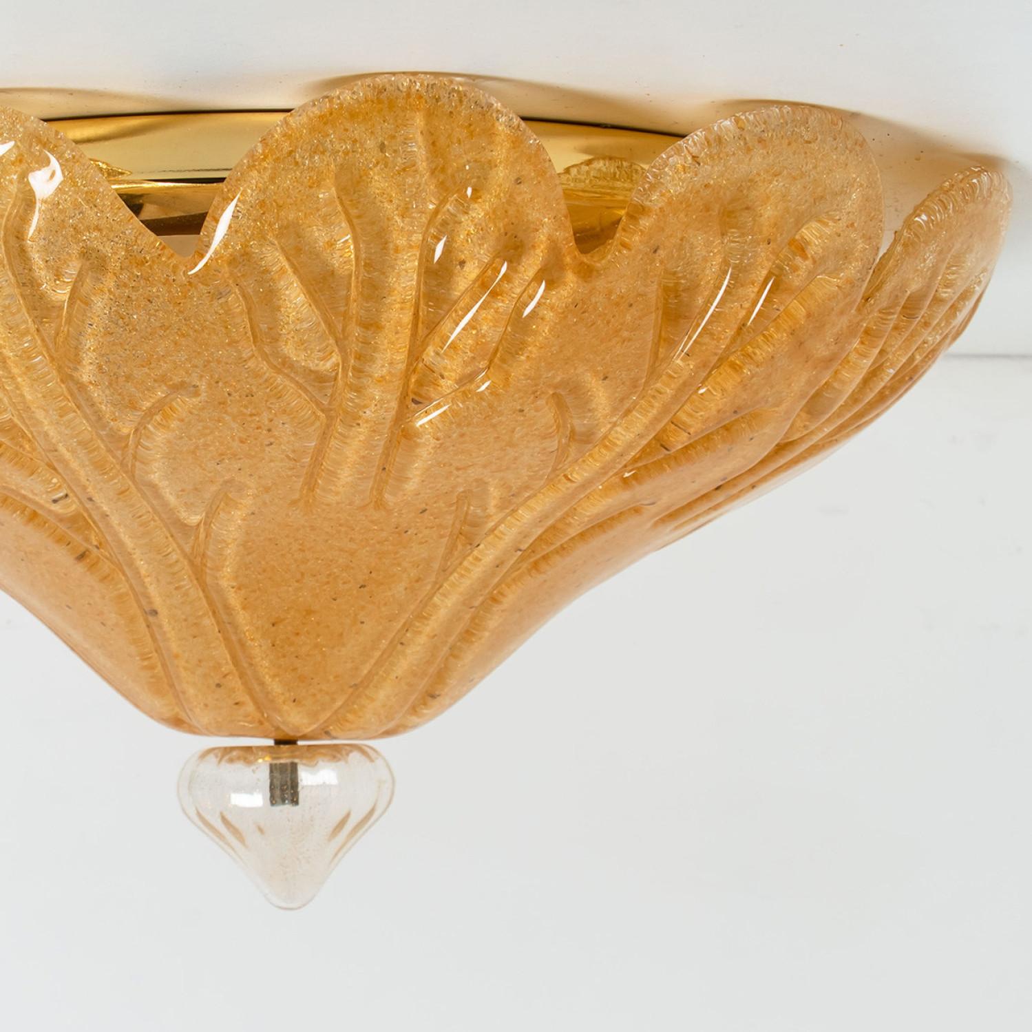Flush Mount Gold Murano Glass, Italy, 1970s In Good Condition For Sale In Rijssen, NL