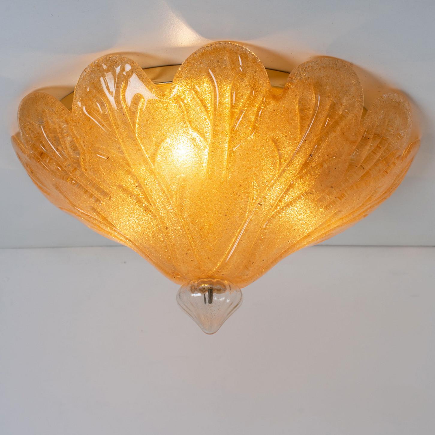 20th Century Flush Mount Gold Murano Glass, Italy, 1970s For Sale