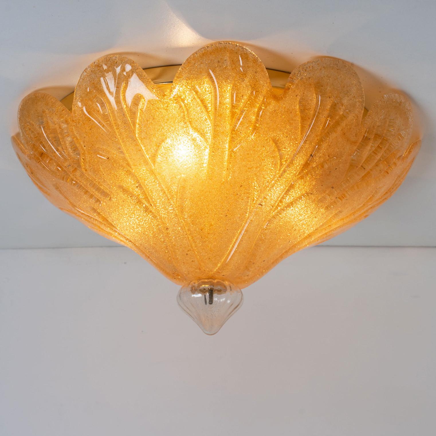 Brass Flush Mount Gold Murano Glass, Italy, 1970s For Sale