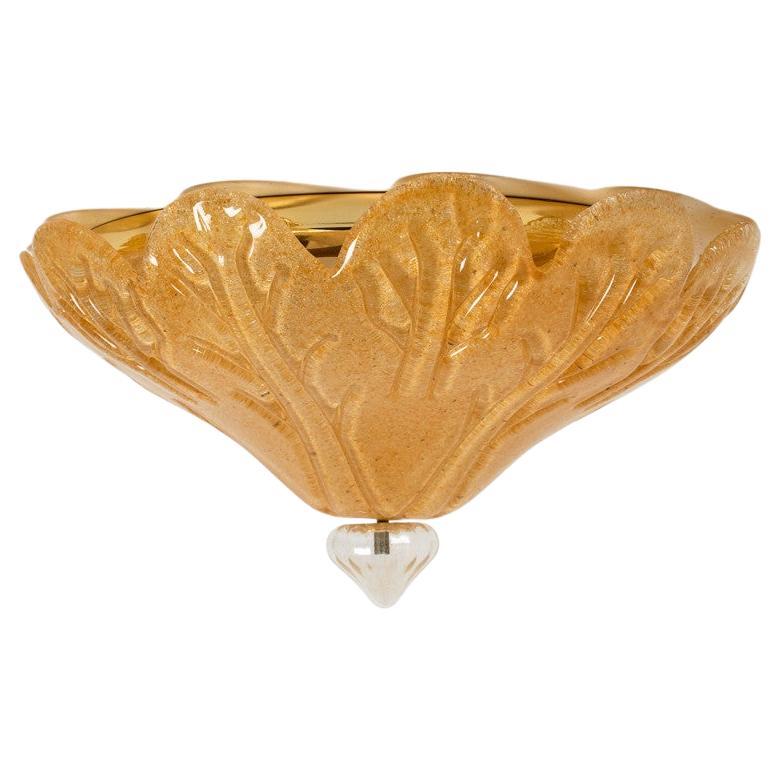 Flush Mount Gold Murano Glass, Italy, 1970s