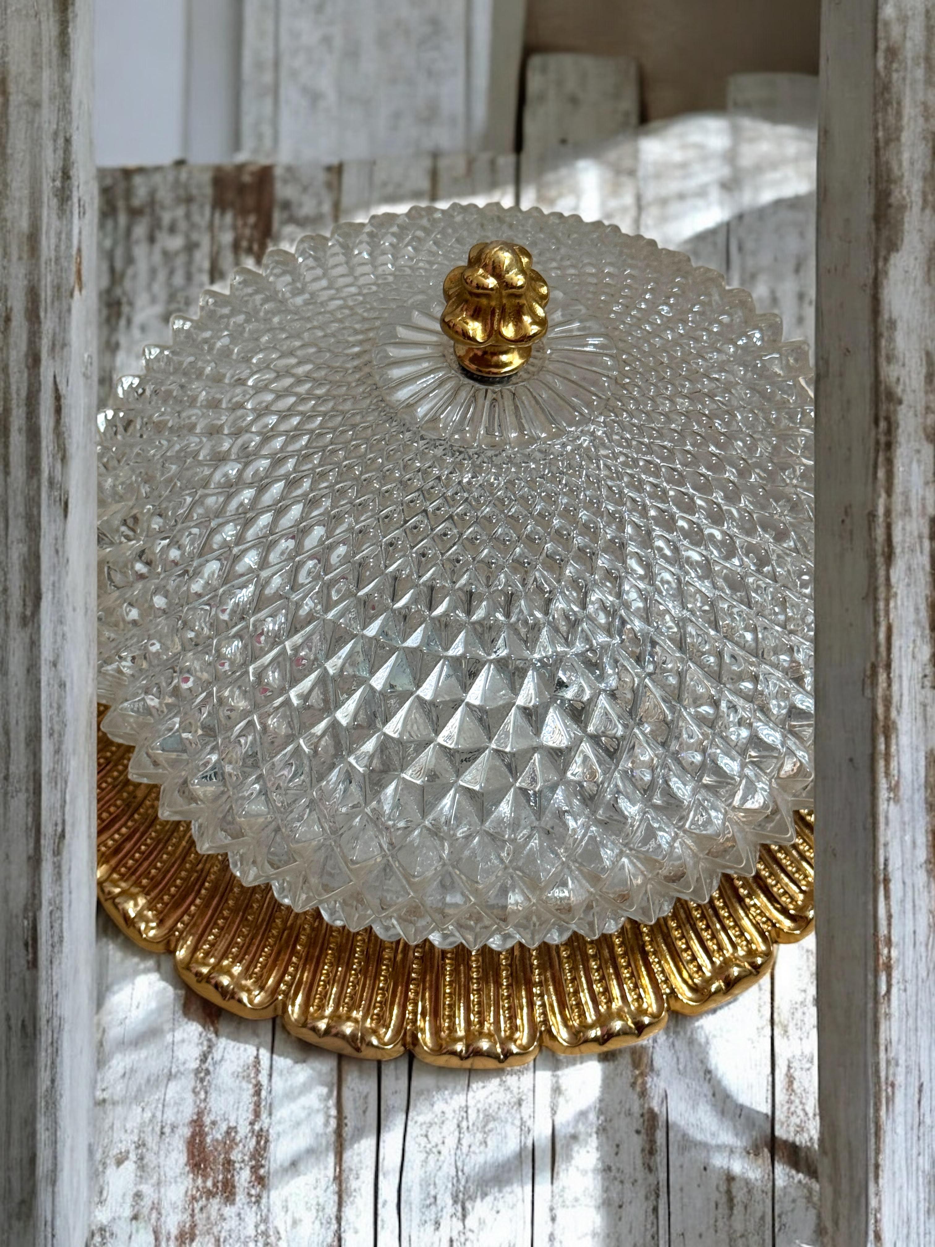 Flush Mount Gold-Plated Base, Glashütte Limburg Hollywood Regency Style 1960s For Sale 4