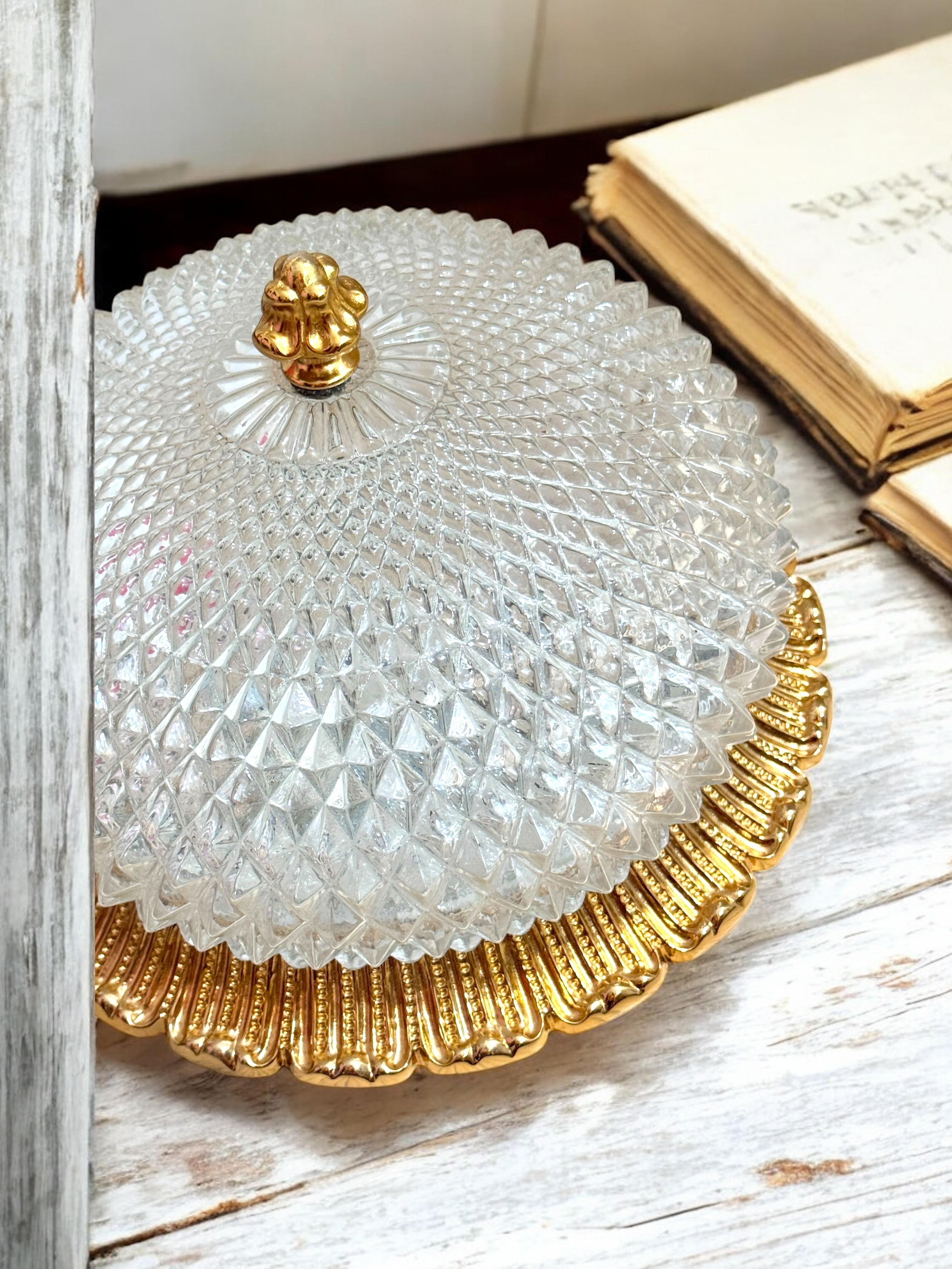 Flush Mount Gold-Plated Base, Glashütte Limburg Hollywood Regency Style 1960s For Sale 5