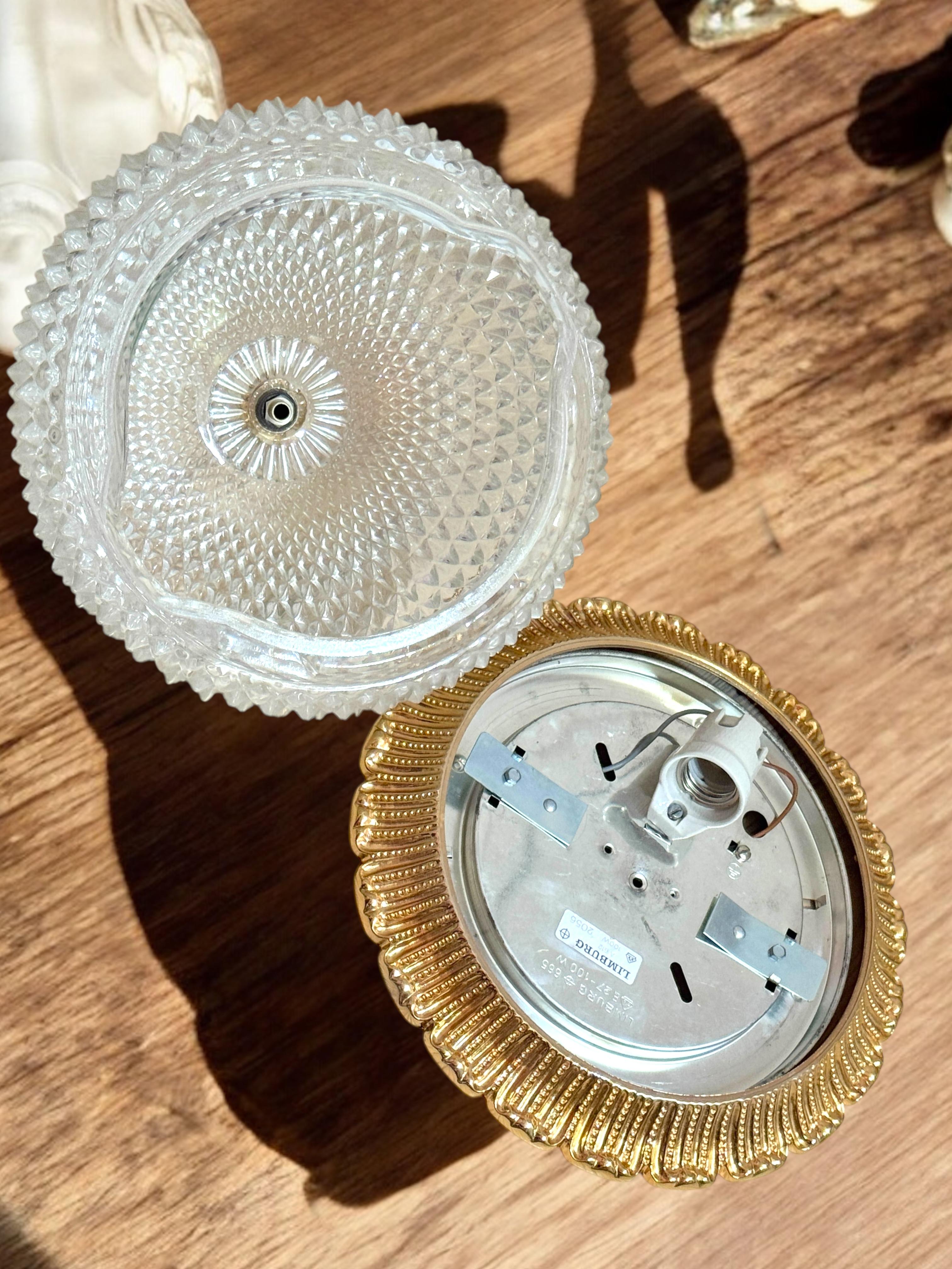 Flush Mount Gold-Plated Base, Glashütte Limburg Hollywood Regency Style 1960s For Sale 6