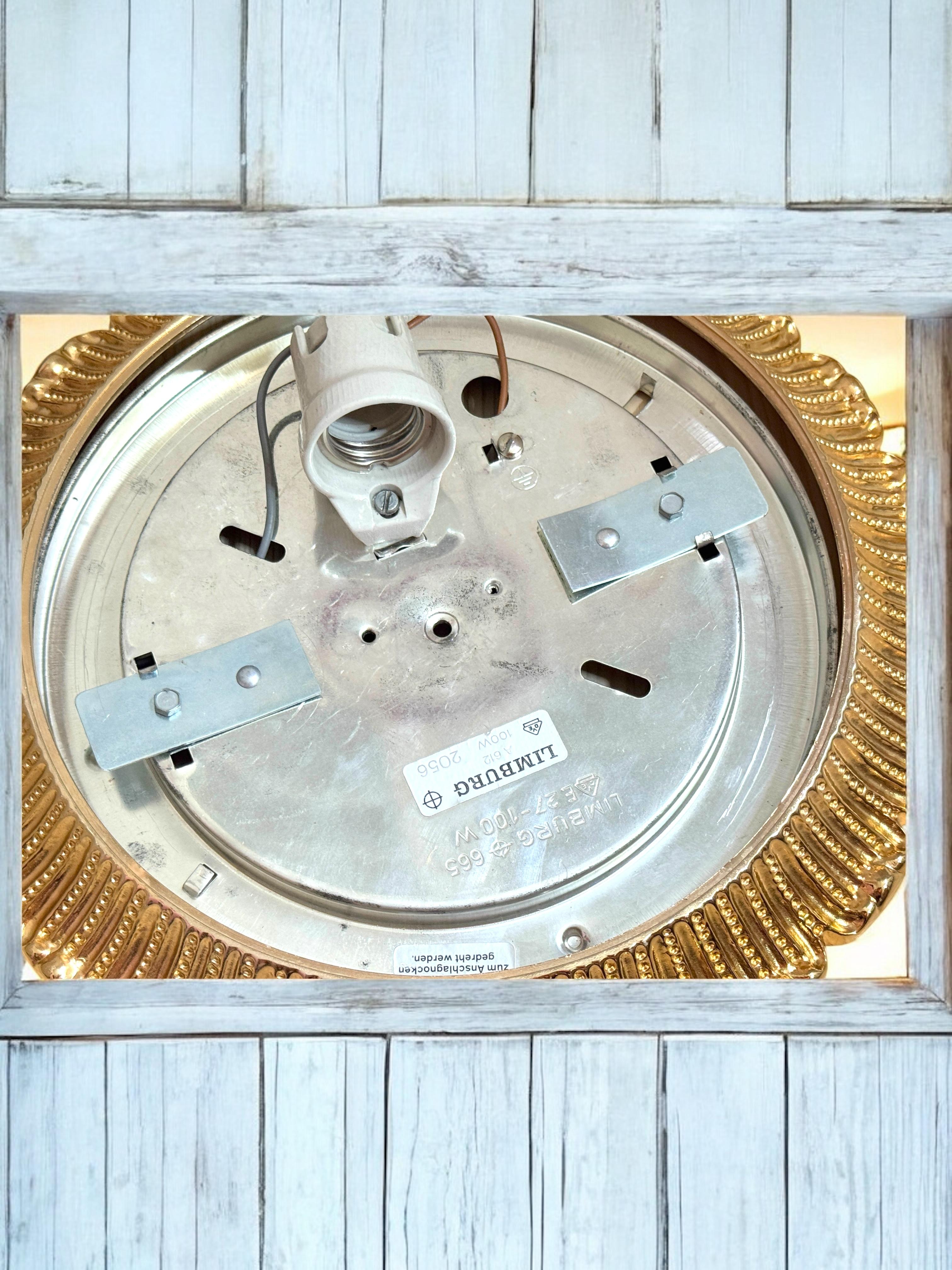 Flush Mount Gold-Plated Base, Glashütte Limburg Hollywood Regency Style 1960s For Sale 7