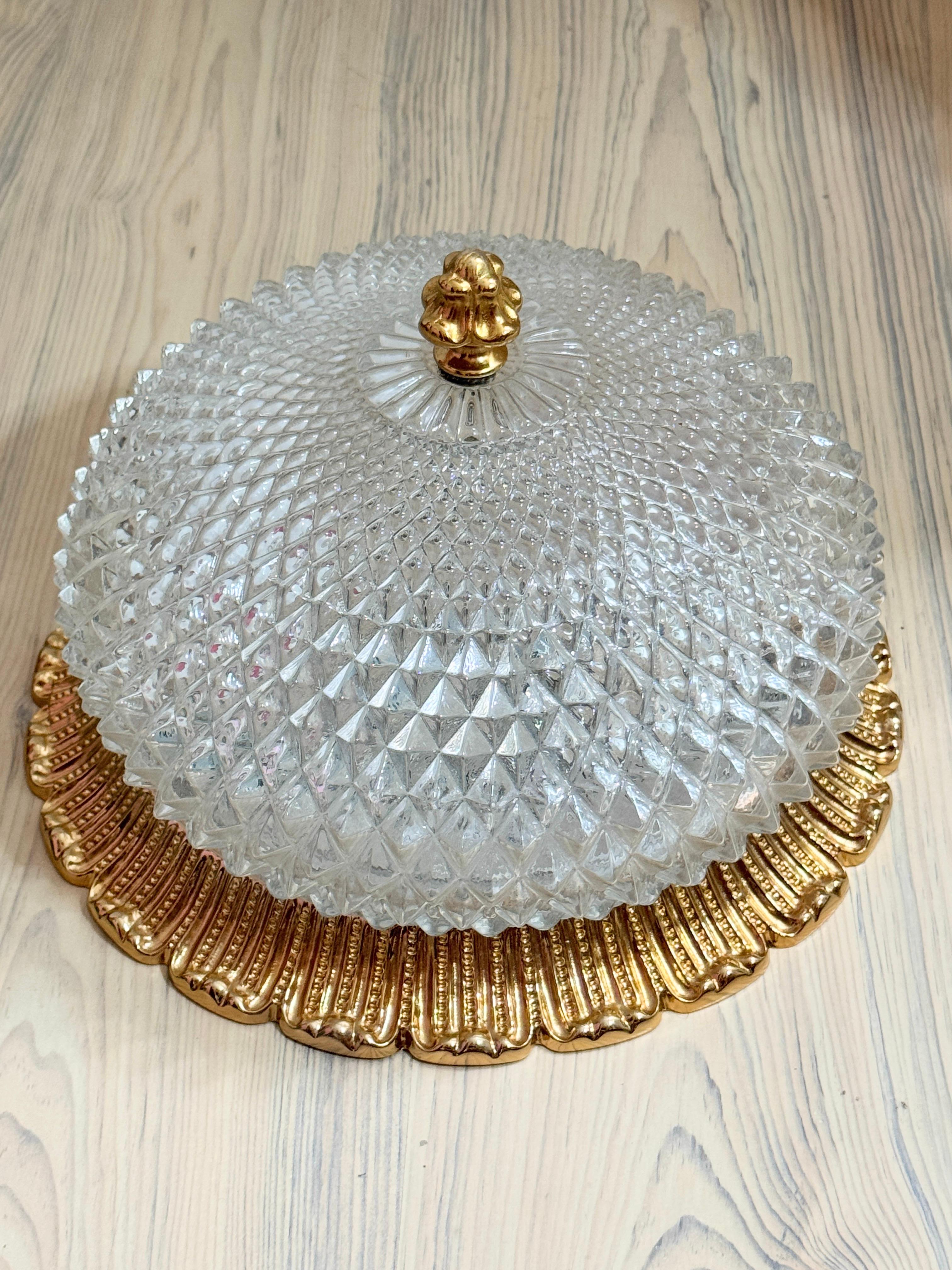 Flush Mount Gold-Plated Base, Glashütte Limburg Hollywood Regency Style 1960s For Sale 8